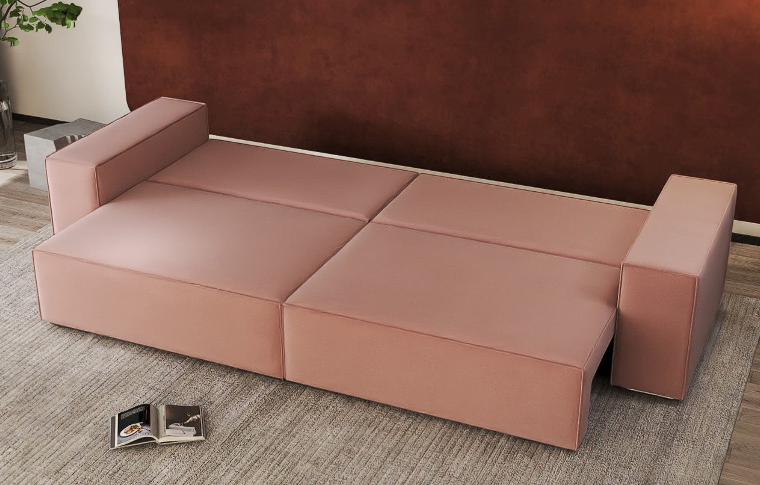 Canapea extensibilă dumonde cu ladă de depozitare si sezut confortabil din spuma HR, Dream Royal Roz 310x100 cm Fabrica