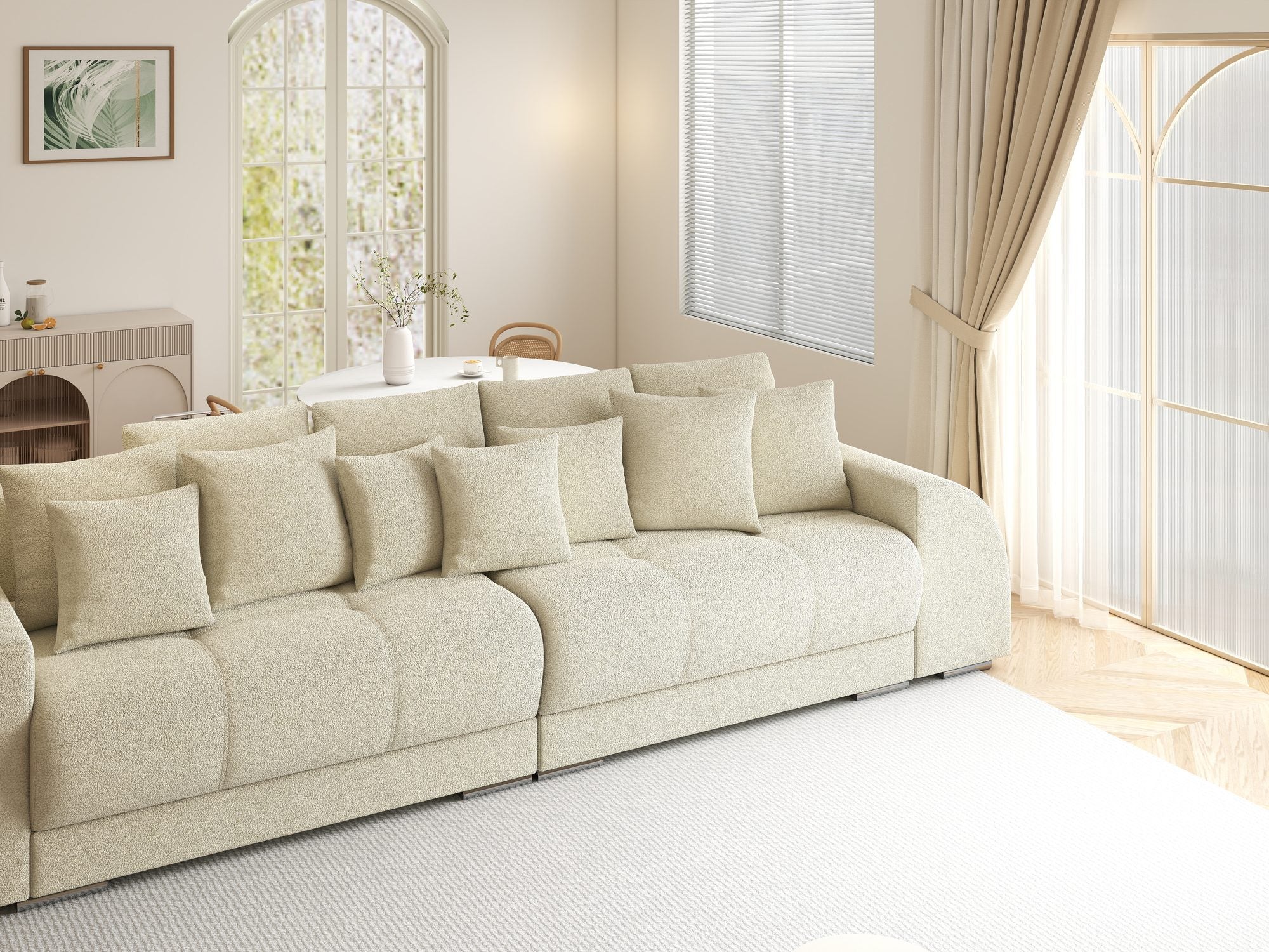 Canapea extensibilă dumonde cu 2 lăzi de depozitare si sezut confortabil din spuma high-density, Verona Quelle Bej 02 310x100 cm