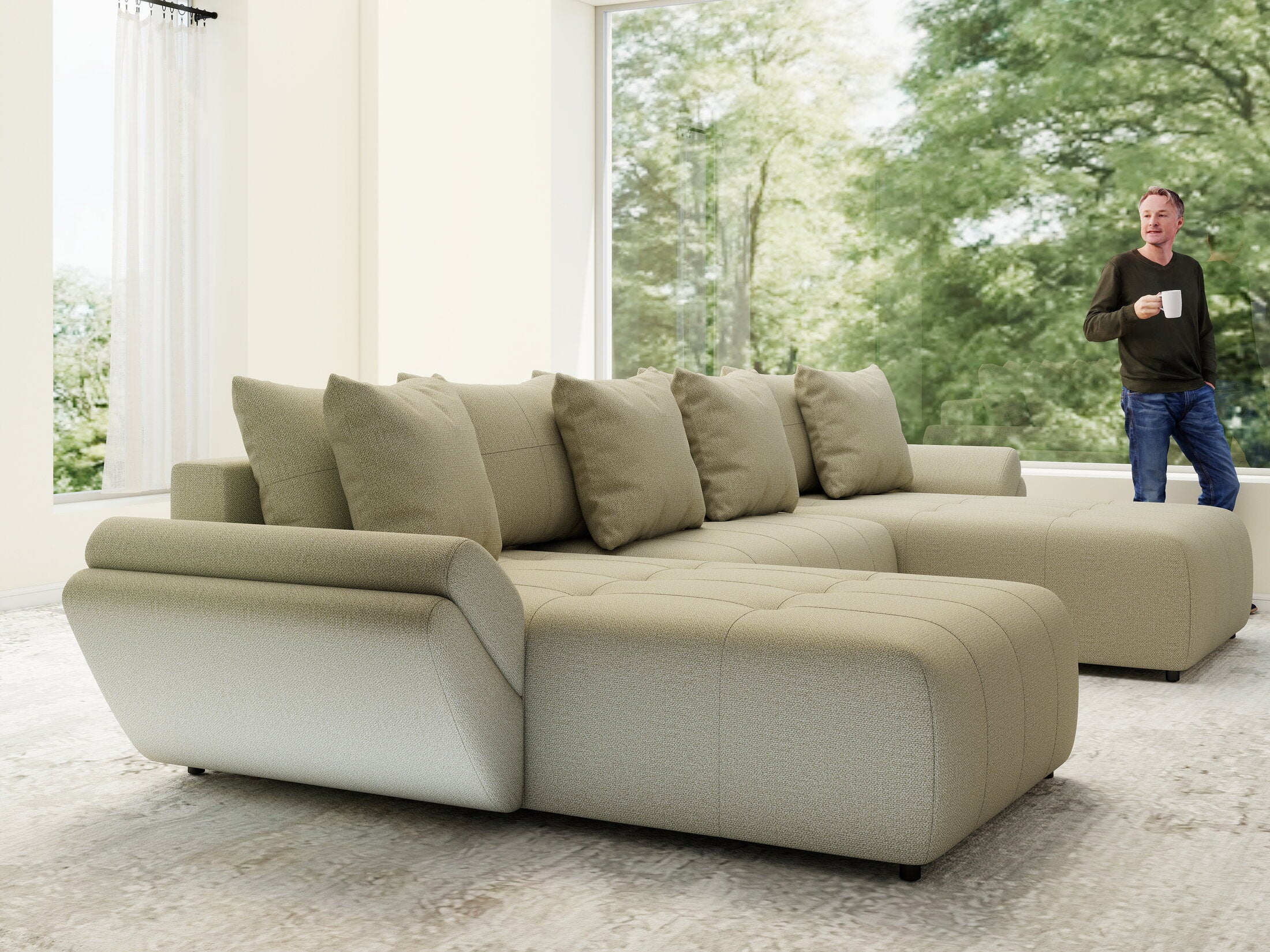 Colțar extensibil dumonde cu ladă de depozitare si sezut confortabil din spuma HR, Berlin U Enjoy Camel 380x180 cm