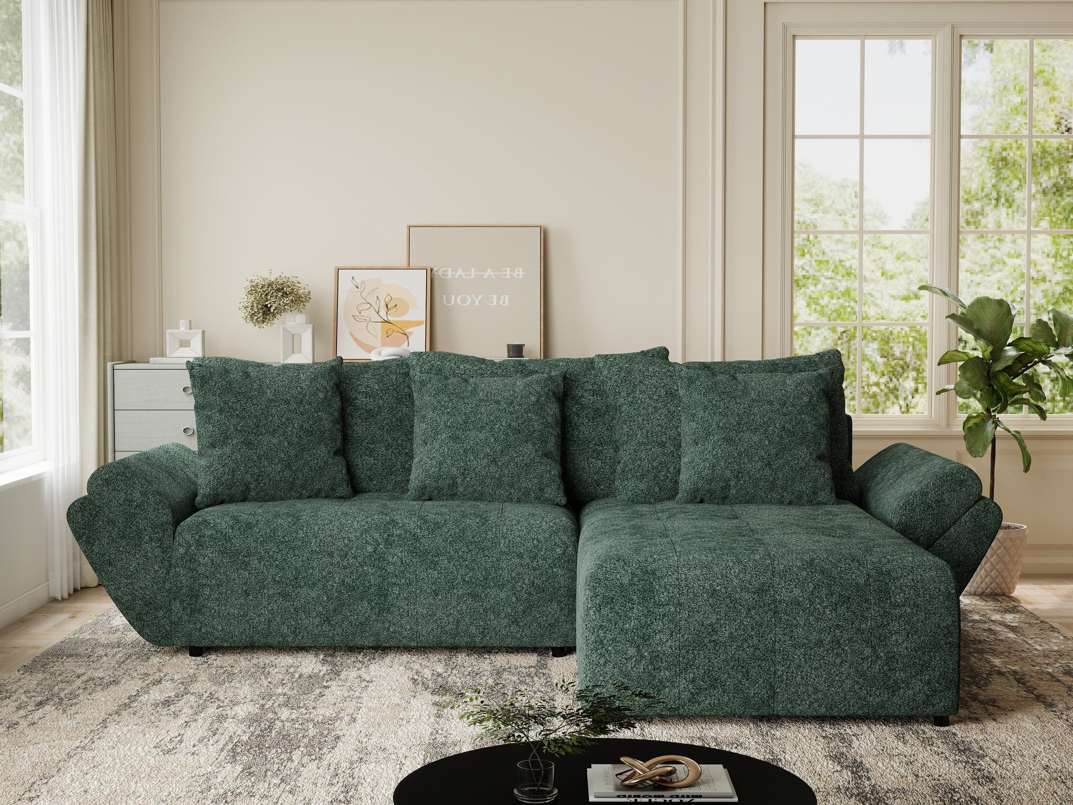 Colțar extensibil dumonde cu ladă de depozitare si sezut confortabil din spuma HR, Berlin Euphoria Verde 280x185 cm II