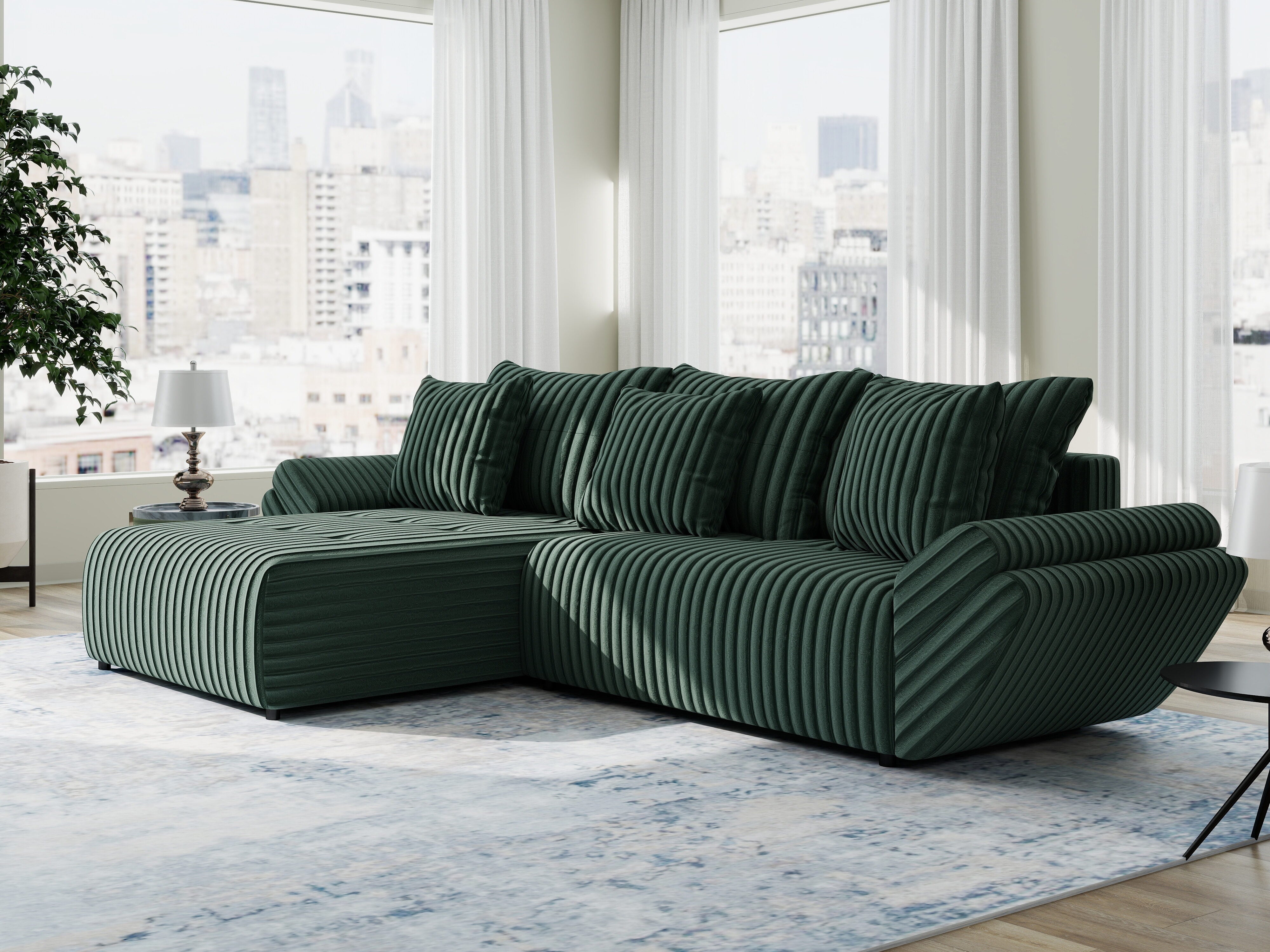 Colțar extensibil dumonde cu ladă de depozitare si sezut confortabil din spuma HR, Berlin Ambience Verde 280x185 cm