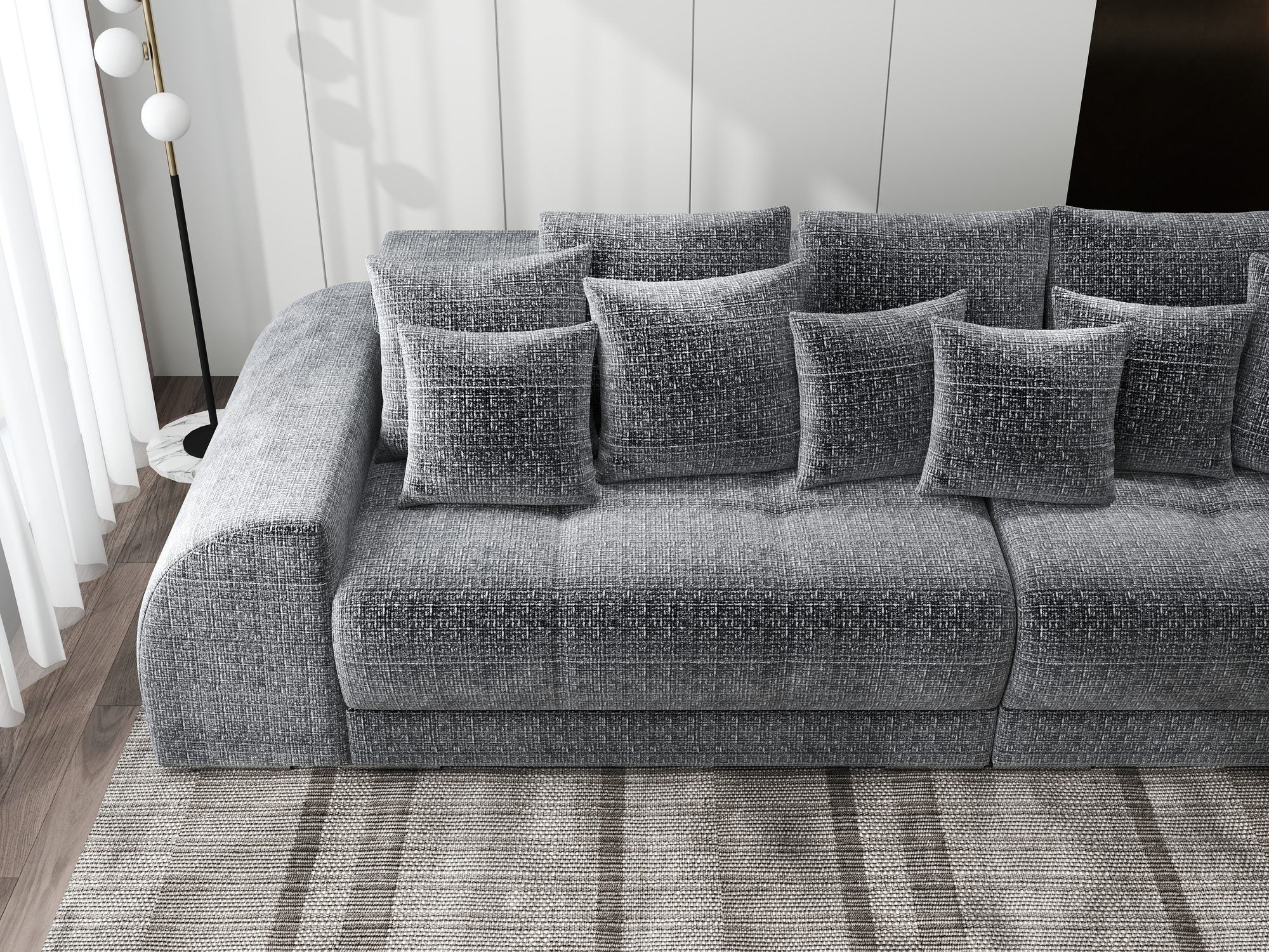 Canapea extensibilă dumonde cu 2 lăzi de depozitare si sezut confortabil din spuma high-density, Verona Cremona Gri 95 310x100 cm