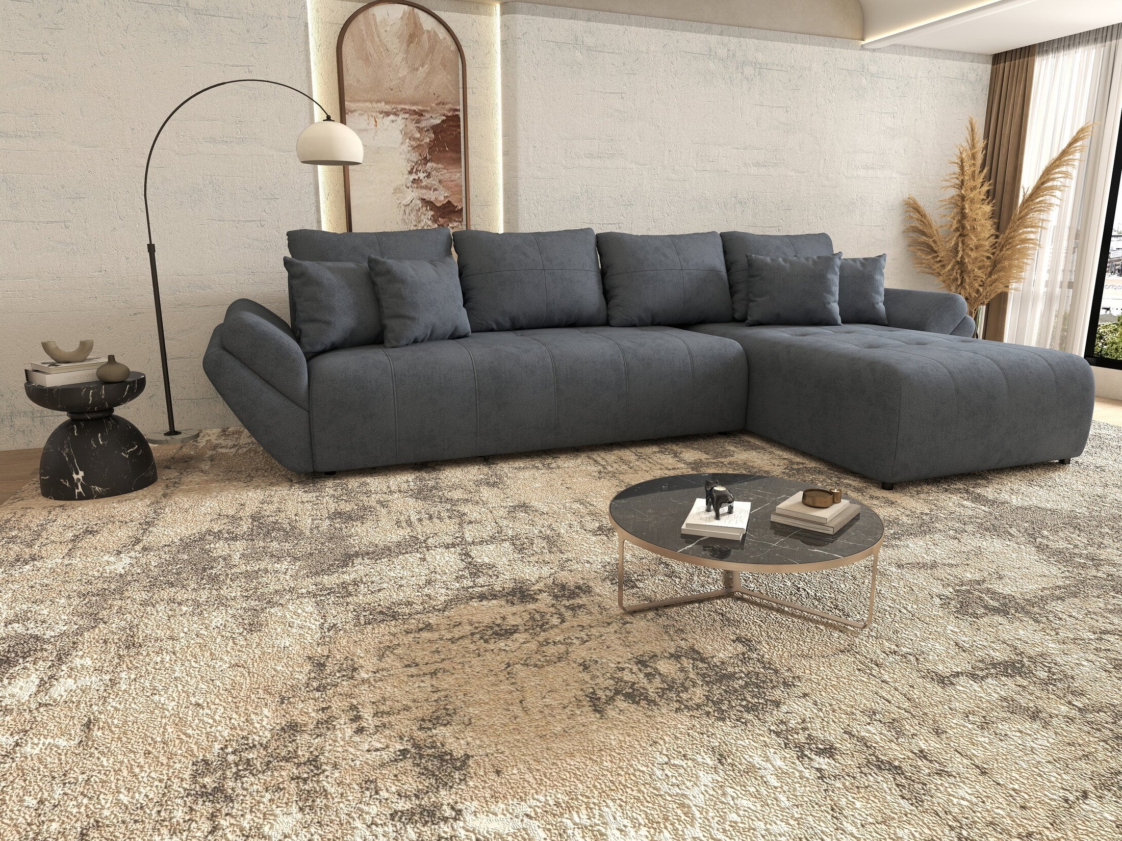 Colțar extensibil dumonde cu ladă de depozitare si sezut confortabil din spuma HR,Berlin XL Enjoy Antracit 350x185 cm II