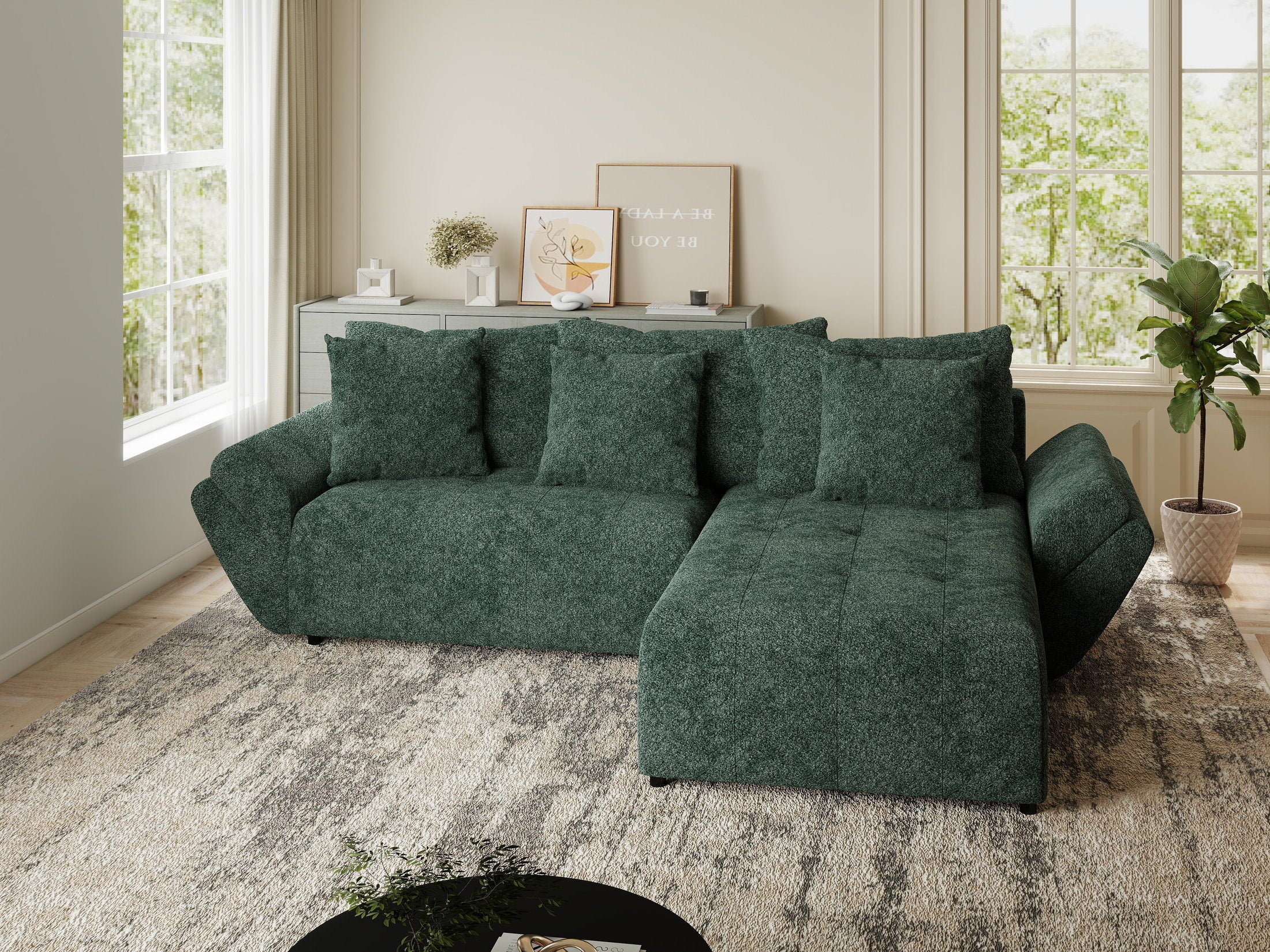 Colțar extensibil dumonde cu ladă de depozitare si sezut confortabil din spuma HR, Berlin Euphoria Verde 280x185 cm II