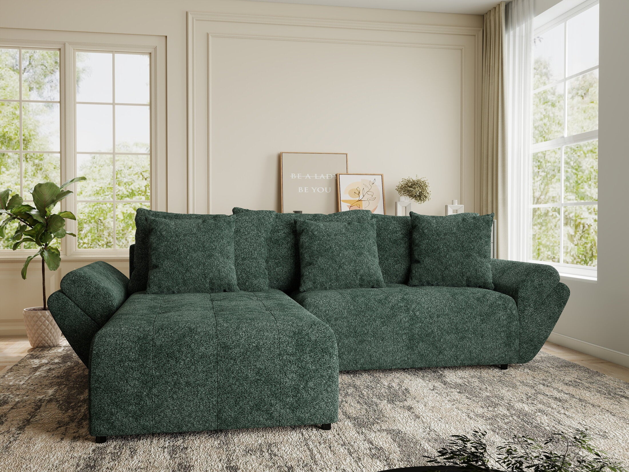 Colțar extensibil dumonde cu ladă de depozitare si sezut confortabil din spuma HR, Berlin Euphoria Verde 280x185 cm