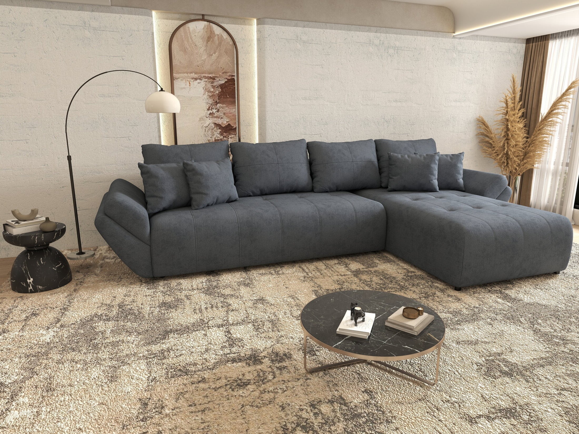 Colțar extensibil dumonde cu ladă de depozitare si sezut confortabil din spuma HR,Berlin XL Enjoy Antracit 350x185 cm II