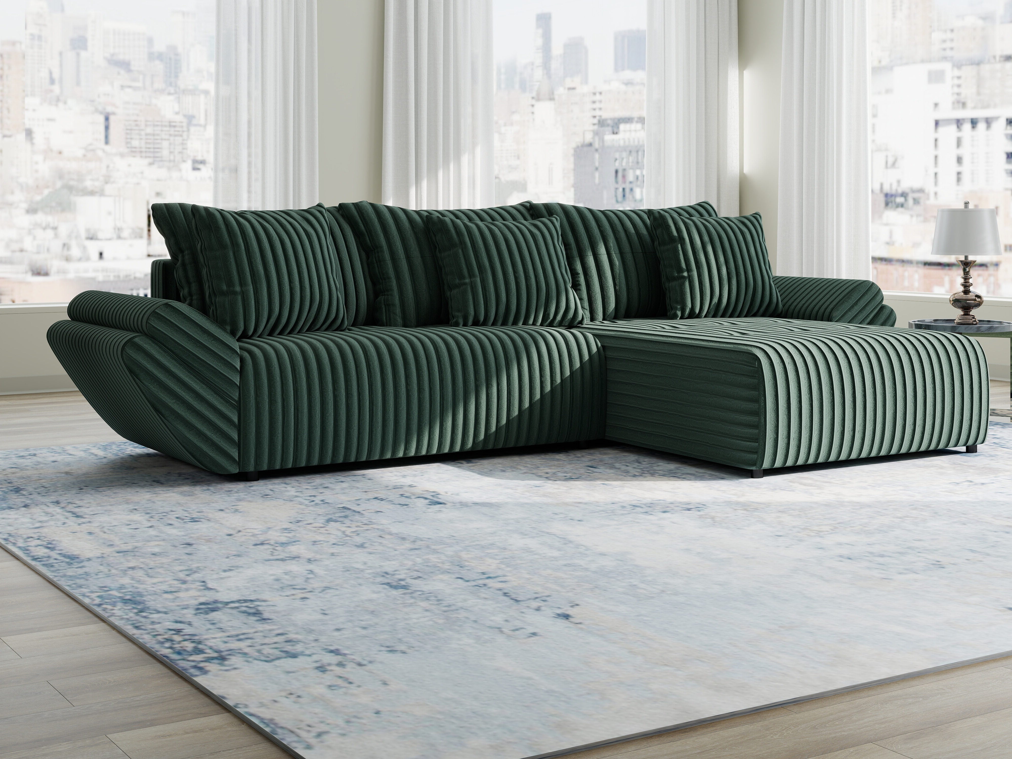 Colțar extensibil dumonde cu ladă de depozitare si sezut confortabil din spuma HR, Berlin Ambience Verde 280x185 cm II