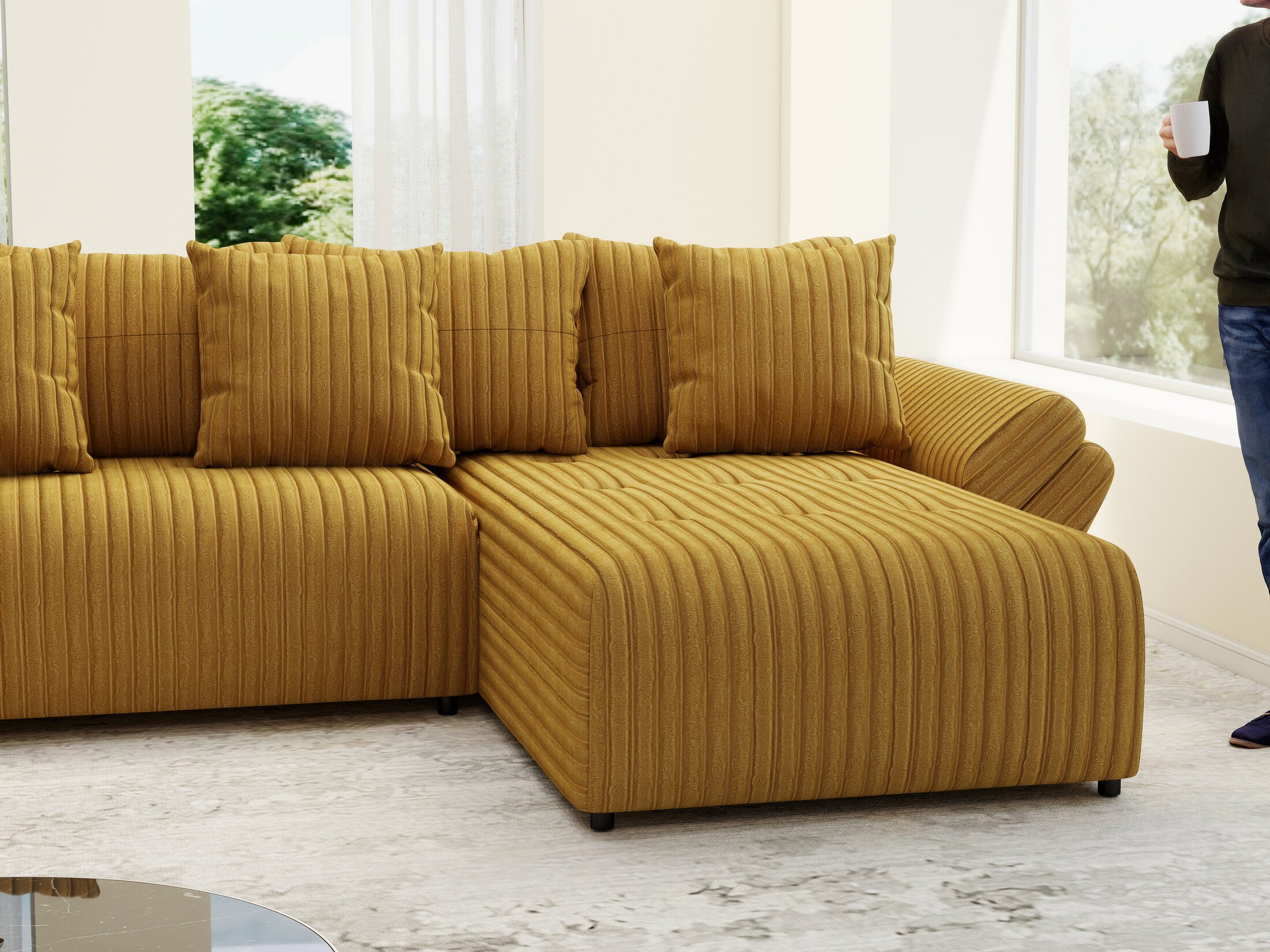 Colțar extensibil dumonde cu ladă de depozitare Berlin U Ambiance Mustar 400x185 cm