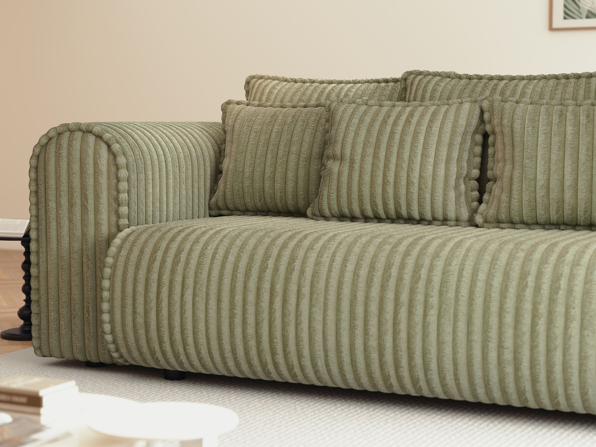 Canapea extensibilă dumonde cu ladă de depozitare si sezut confortabil din spuma high-density, Monaco Mica Tilia Olive 240x100 cm