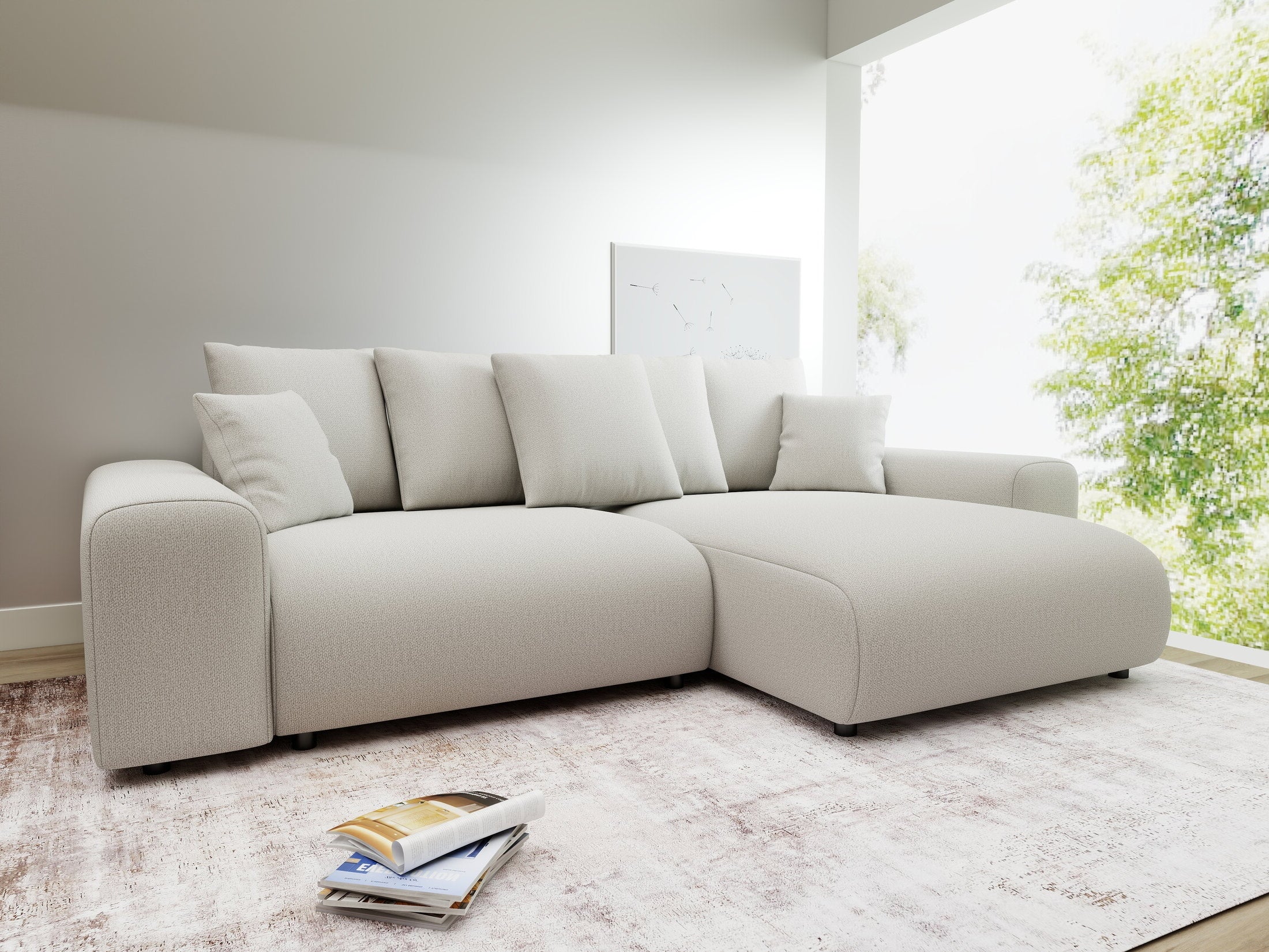 Colțar extensibil dumonde cu ladă de depozitare și șezut confortabil din spumă HR, Luma Enjoy Bej 255x168 cm II