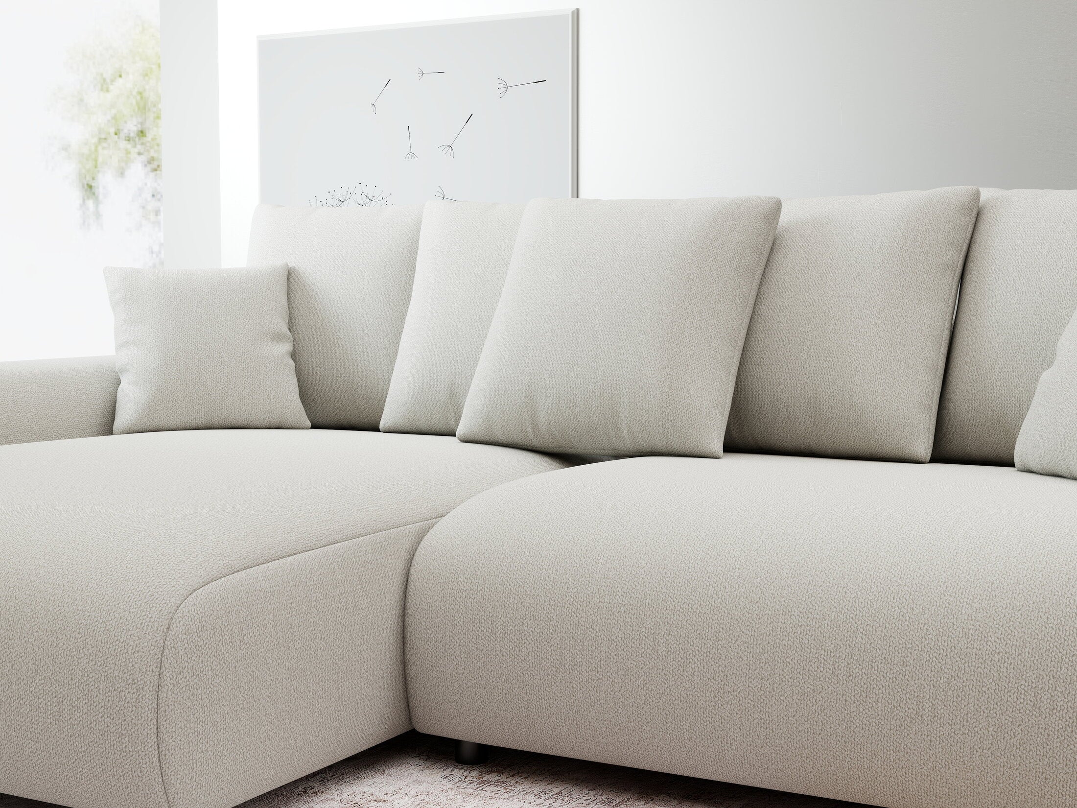 Colțar extensibil dumonde cu ladă de depozitare și șezut confortabil din spumă HR, Luma Enjoy Bej 255x168 cm