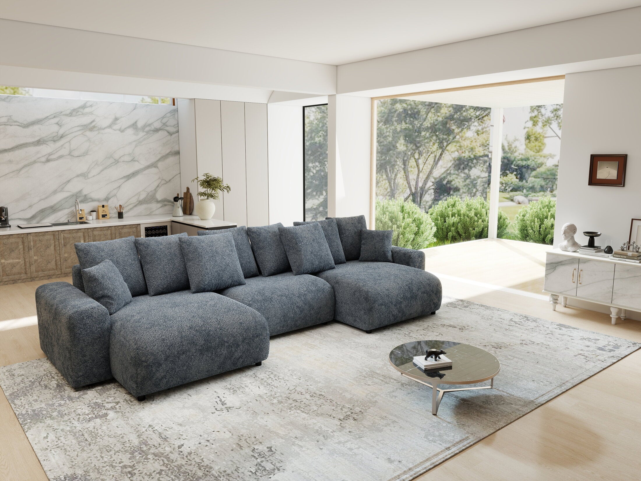 Colțar extensibil dumonde cu ladă de depozitare si sezut confortabil din spuma HR, Luma U Euphoria Gri Grafit 336x140 cm