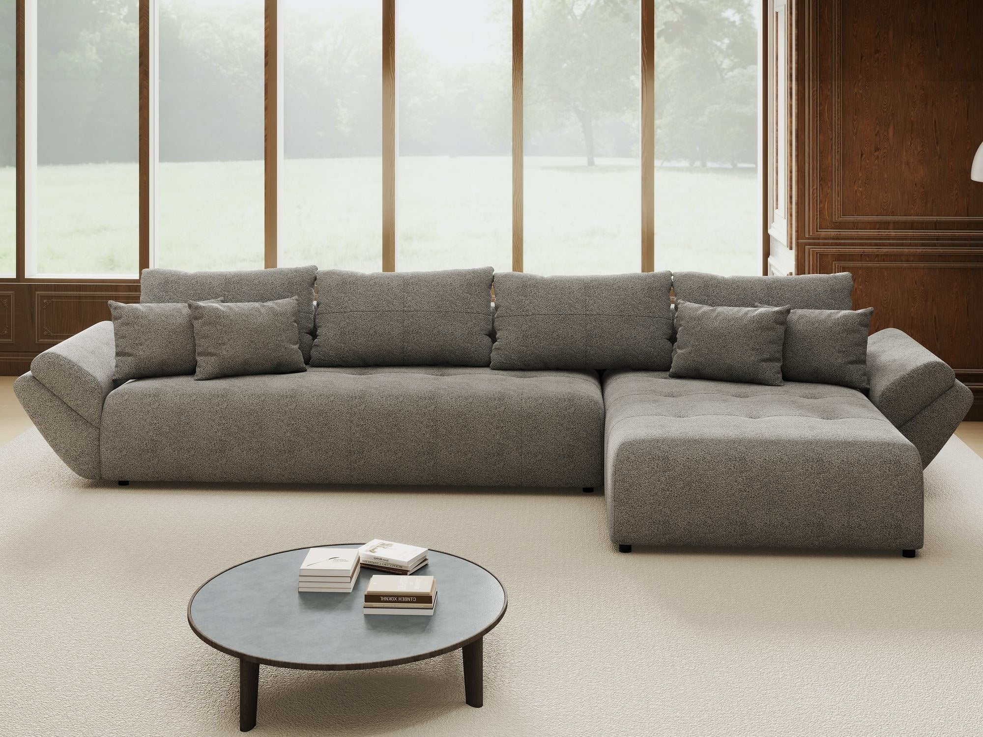 Colțar extensibil dumonde cu ladă de depozitare si sezut confortabil din spuma high-density, Berlin XL Quelle Gri 92 II 350x185 cm