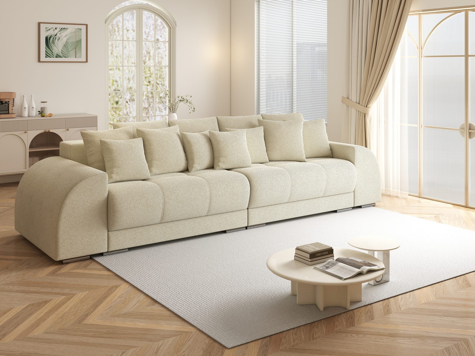 Canapea extensibilă dumonde cu 2 lăzi de depozitare si sezut confortabil din spuma high-density, Verona Quelle Bej 02 310x100 cm