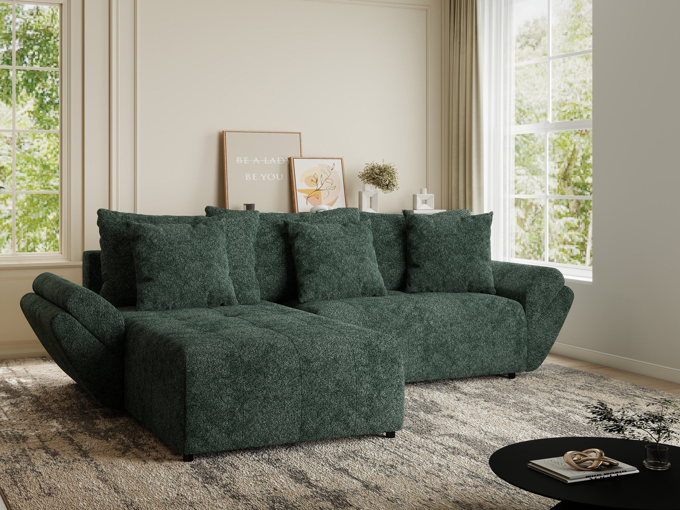 Colțar extensibil dumonde cu ladă de depozitare si sezut confortabil din spuma HR, Berlin Euphoria Verde 280x185 cm