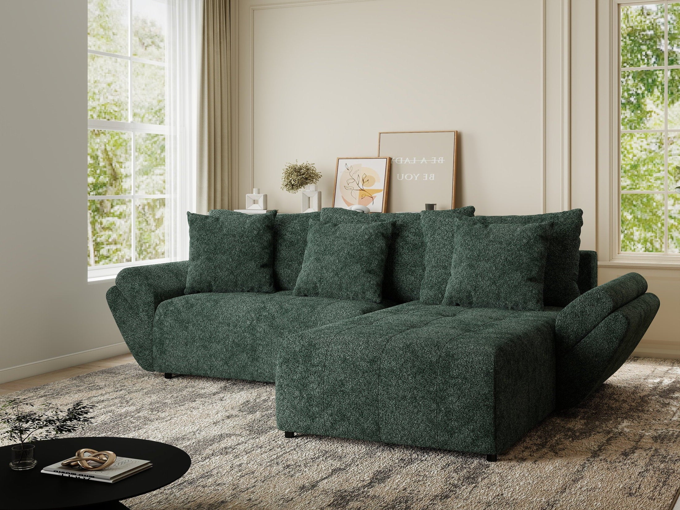 Colțar extensibil dumonde cu ladă de depozitare si sezut confortabil din spuma HR, Berlin Euphoria Verde 280x185 cm II