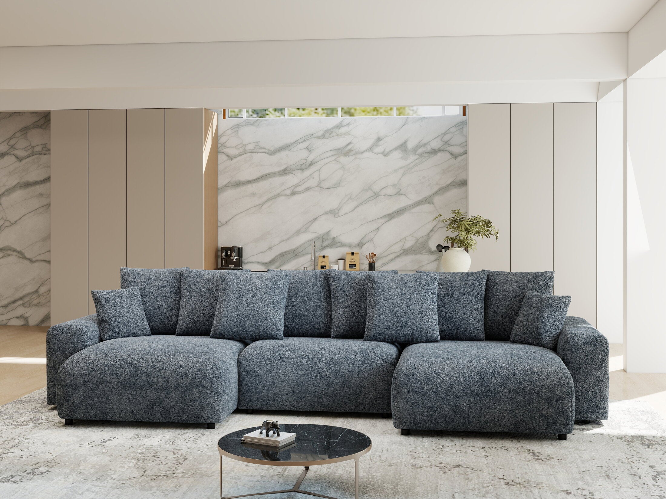 Colțar extensibil dumonde cu ladă de depozitare si sezut confortabil din spuma HR, Luma U Euphoria Gri Grafit 336x140 cm