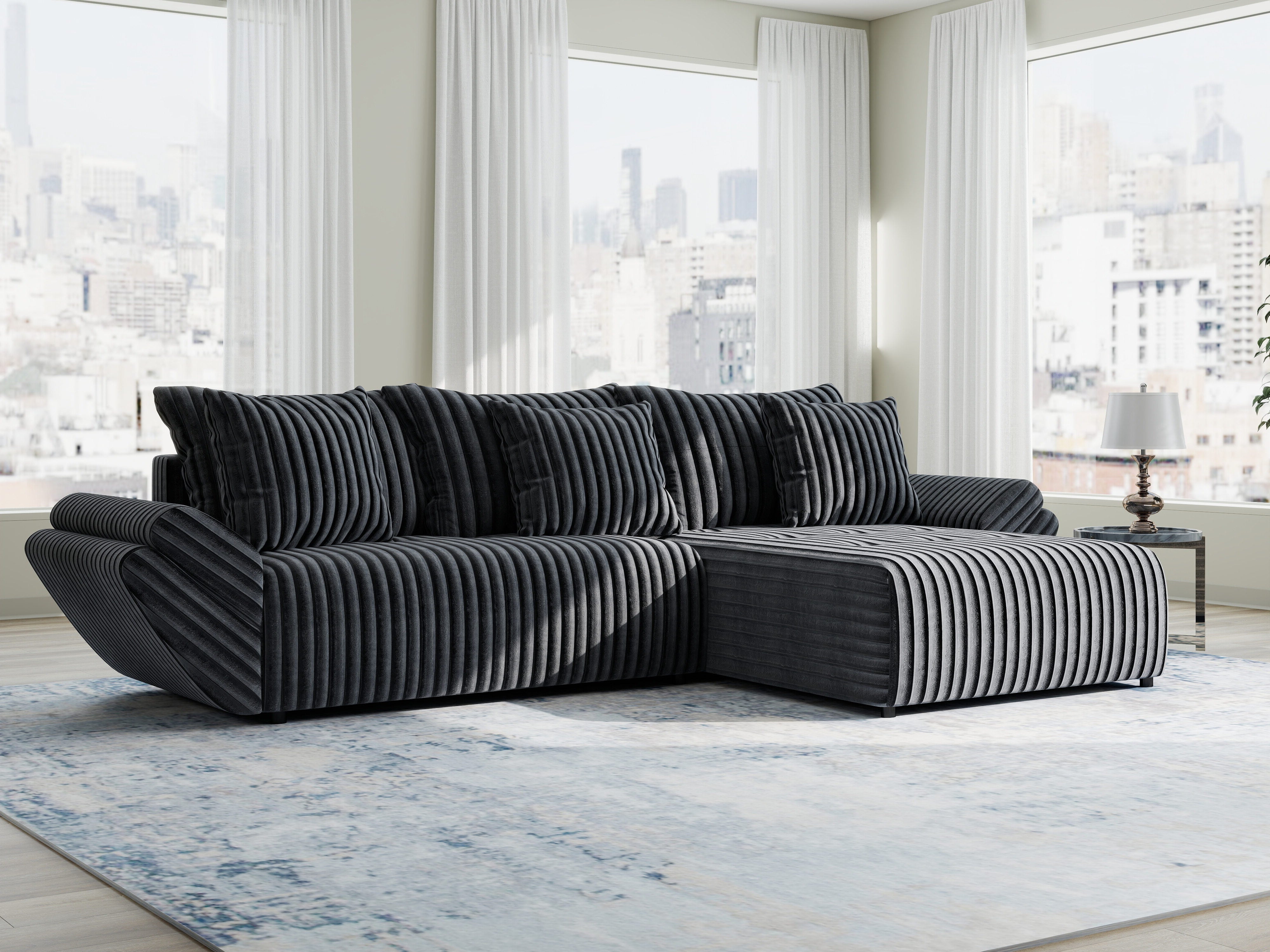 Colțar extensibil dumonde cu ladă de depozitare si sezut confortabil din spuma HR, Berlin Ambience Gri 280x185 cm II