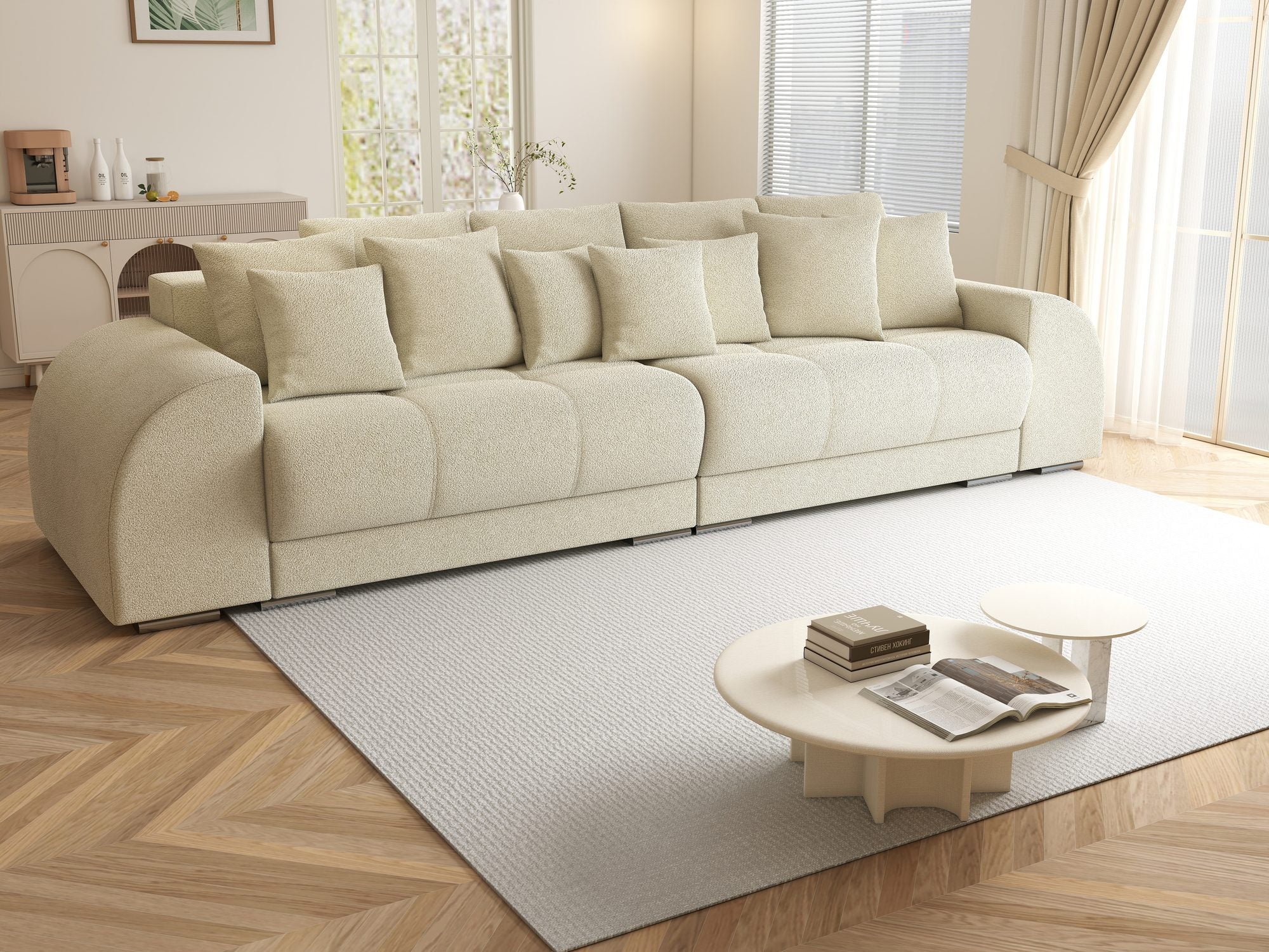 Canapea extensibilă dumonde cu 2 lăzi de depozitare si sezut confortabil din spuma high-density, Verona Quelle Bej 02 310x100 cm