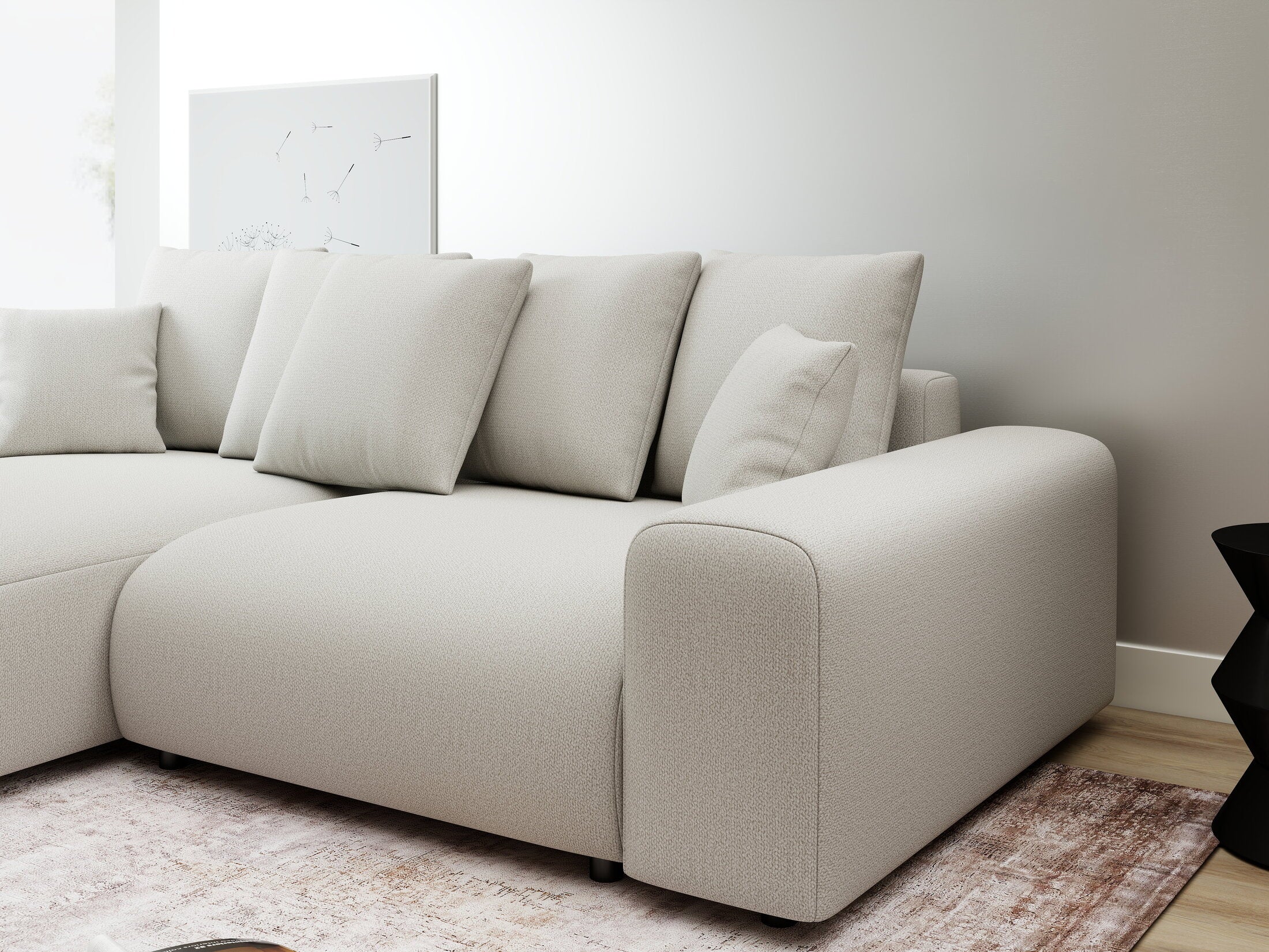 Colțar extensibil dumonde cu ladă de depozitare și șezut confortabil din spumă HR, Luma Enjoy Bej 255x168 cm