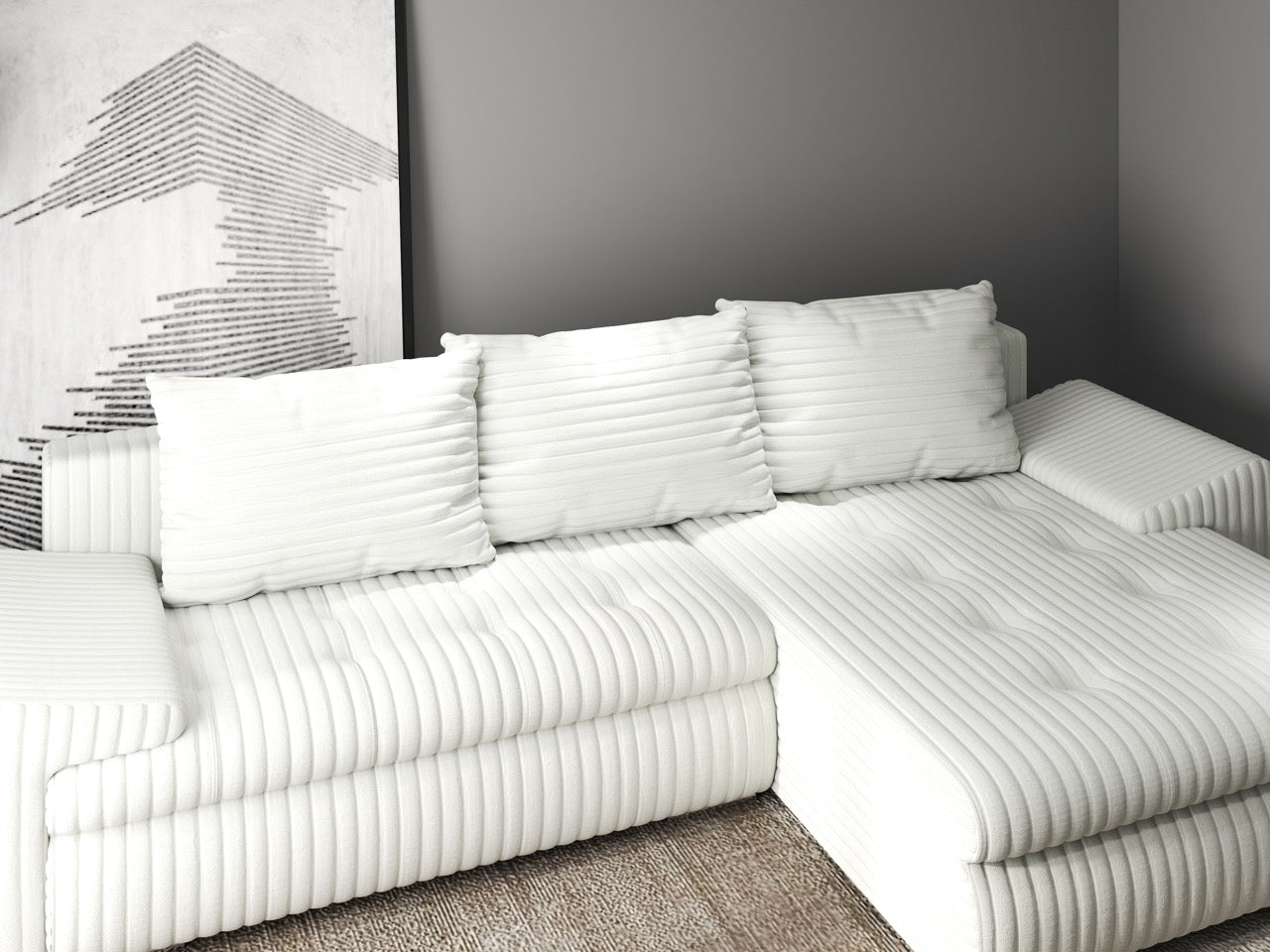 Colțar extensibil dumonde cu ladă de depozitare si sezut confortabil din spuma HR, Leonardo Ambience Ivory 260x185 cm II Fabrica