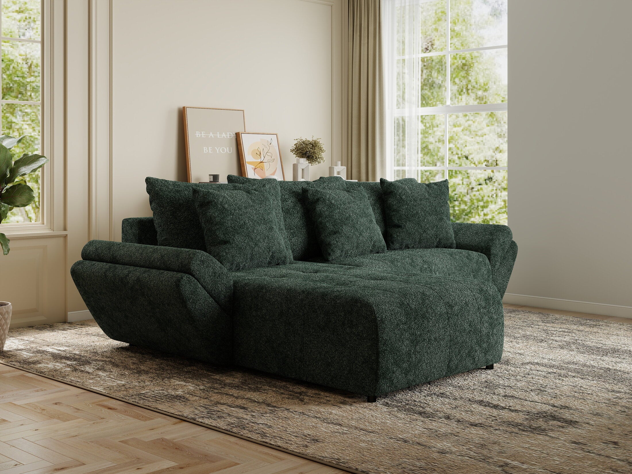 Colțar extensibil dumonde cu ladă de depozitare si sezut confortabil din spuma HR, Berlin Euphoria Verde 280x185 cm