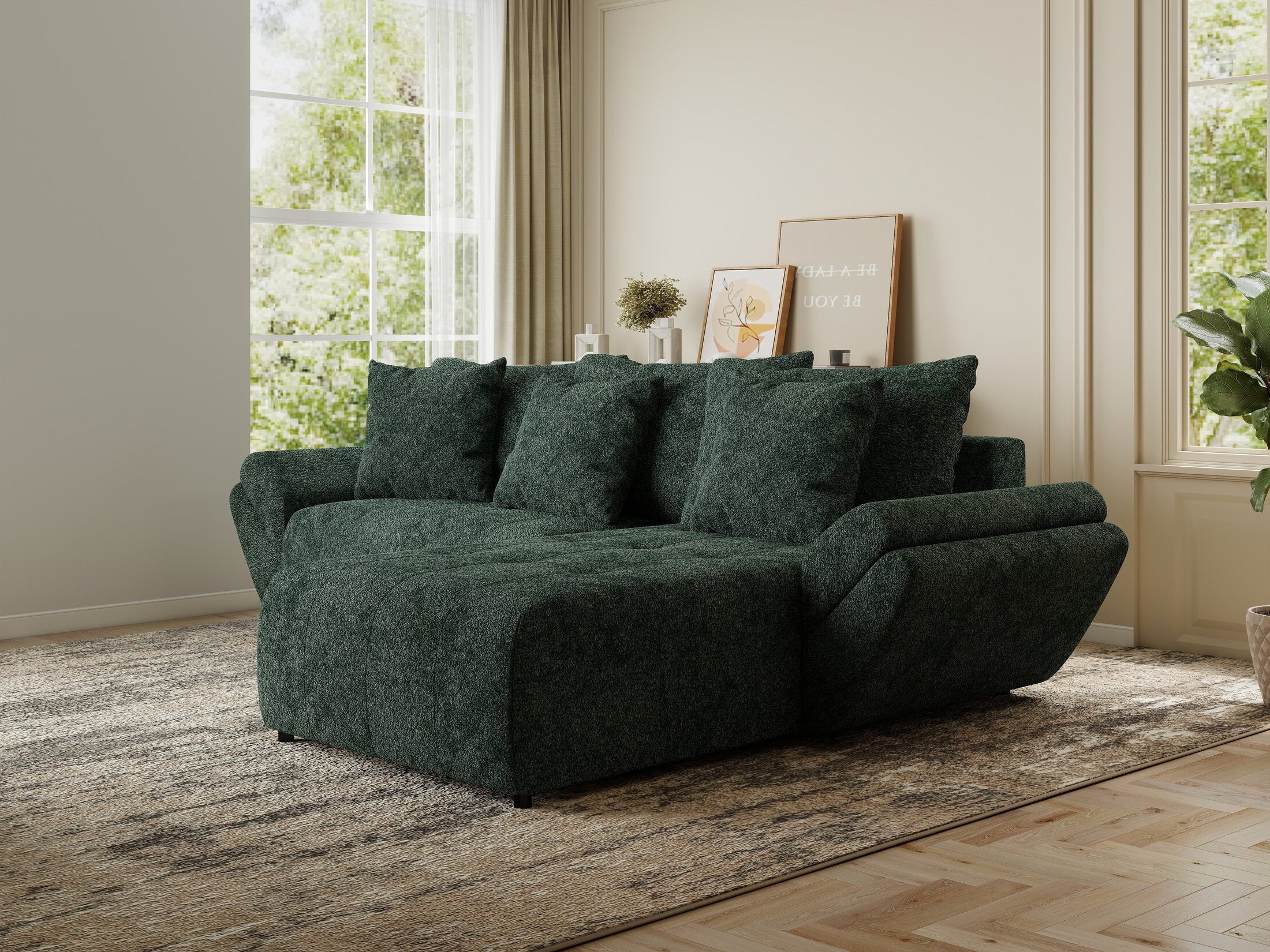 Colțar extensibil dumonde cu ladă de depozitare si sezut confortabil din spuma HR, Berlin Euphoria Verde 280x185 cm II