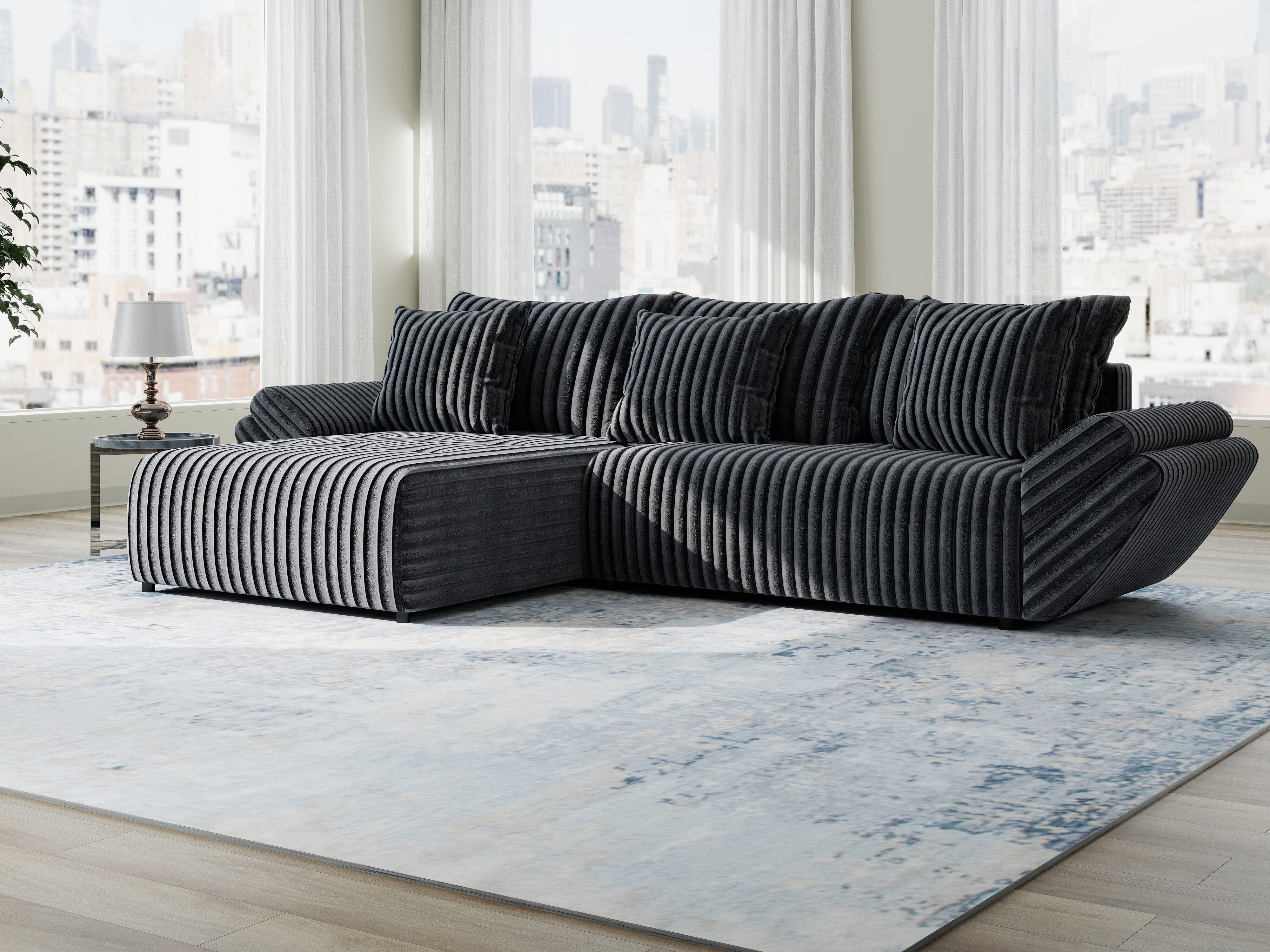 Colțar extensibil dumonde cu ladă de depozitare si sezut confortabil din spuma HR, Berlin Ambience Gri 280x185 cm