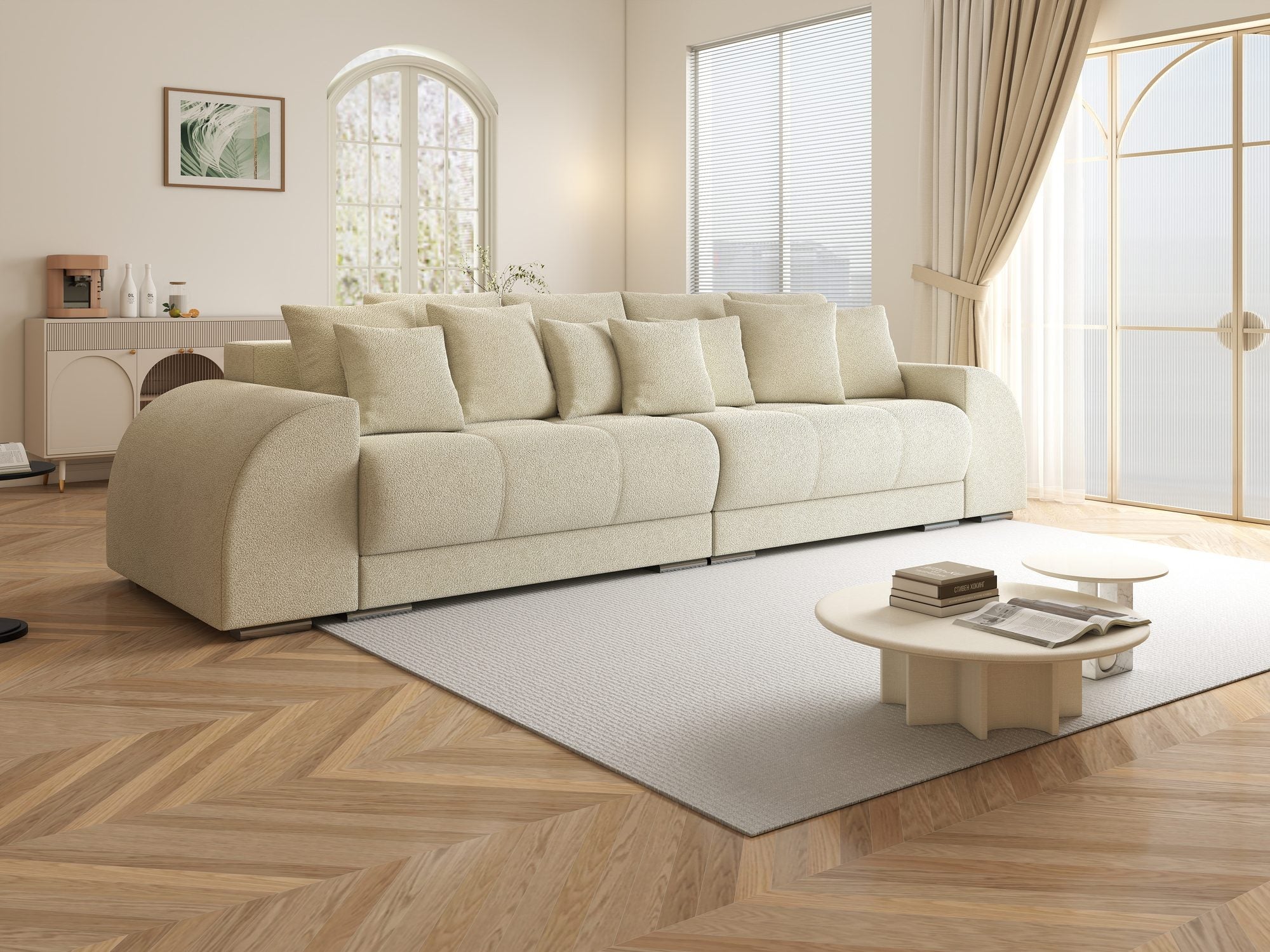 Canapea extensibilă dumonde cu 2 lăzi de depozitare si sezut confortabil din spuma high-density, Verona Quelle Bej 02 310x100 cm