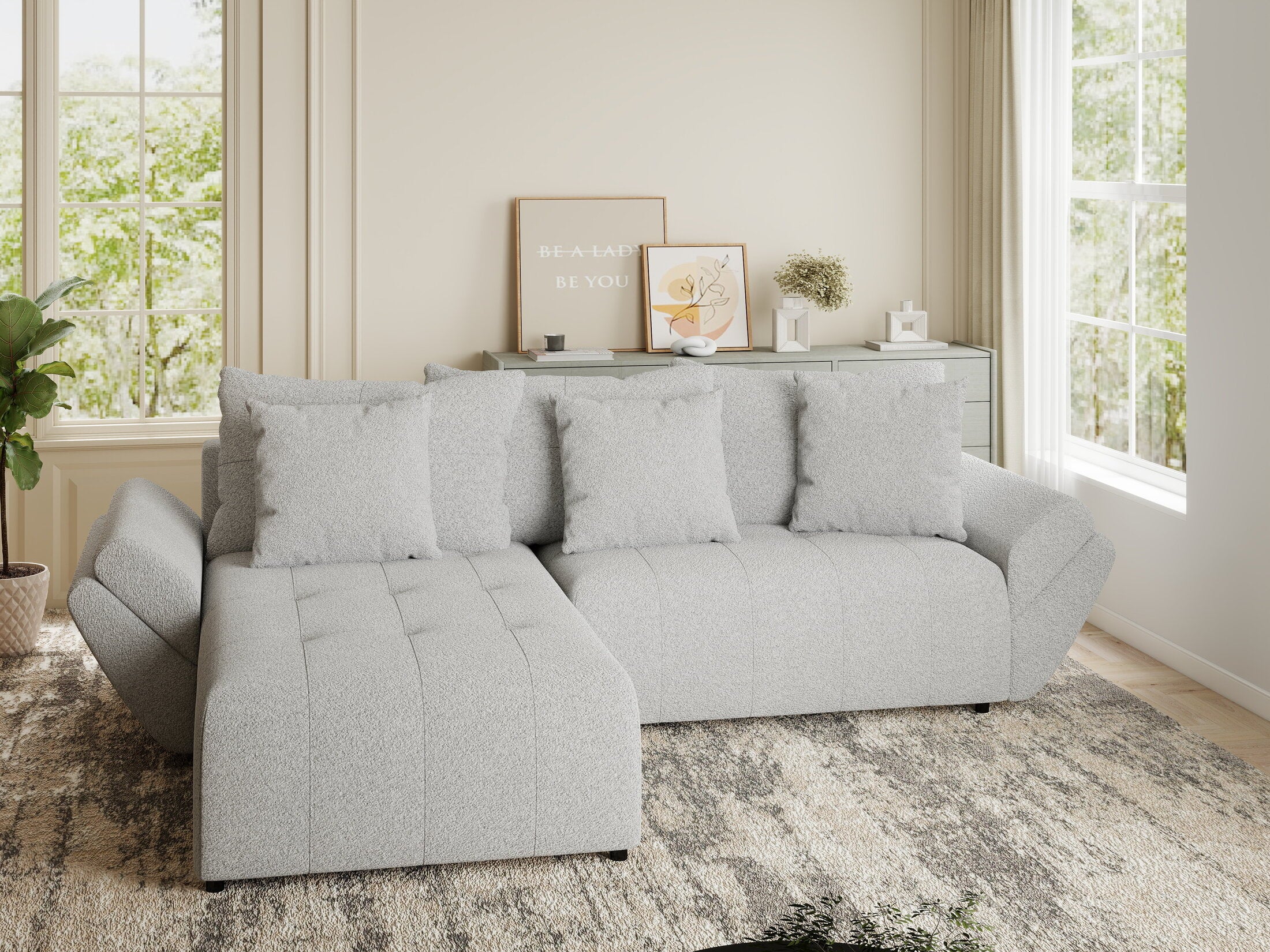 Colțar extensibil dumonde cu ladă de depozitare si sezut confortabil din spuma HR, Berlin Euphoria Gri 280x185 cm