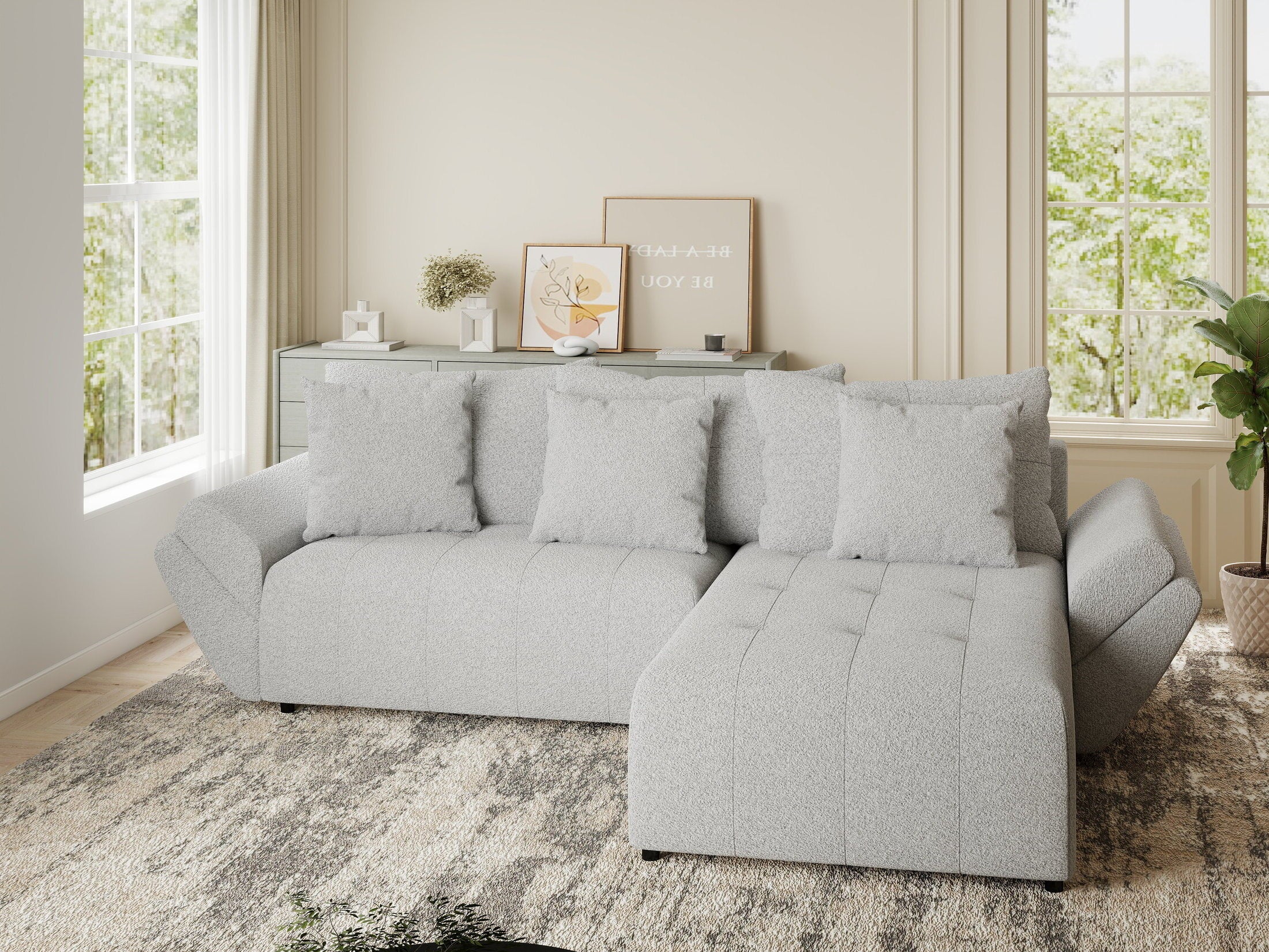 Colțar extensibil dumonde cu ladă de depozitare si sezut confortabil din spuma HR, Berlin Euphoria Gri 280x185 cm II