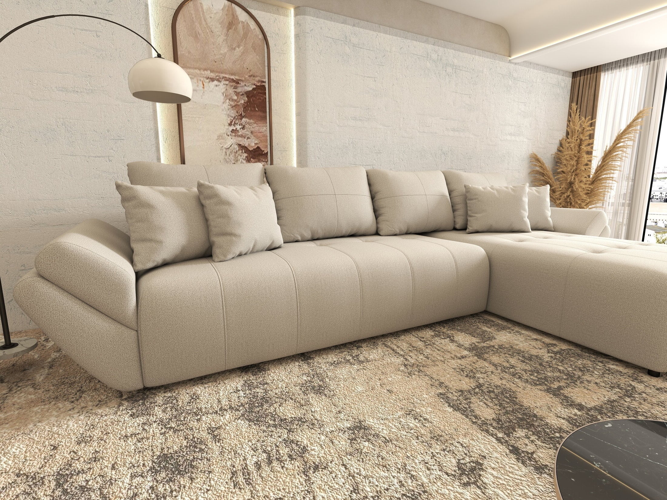 Colțar extensibil dumonde cu ladă de depozitare Berlin XL Enjoy Beige 350x185 cm II