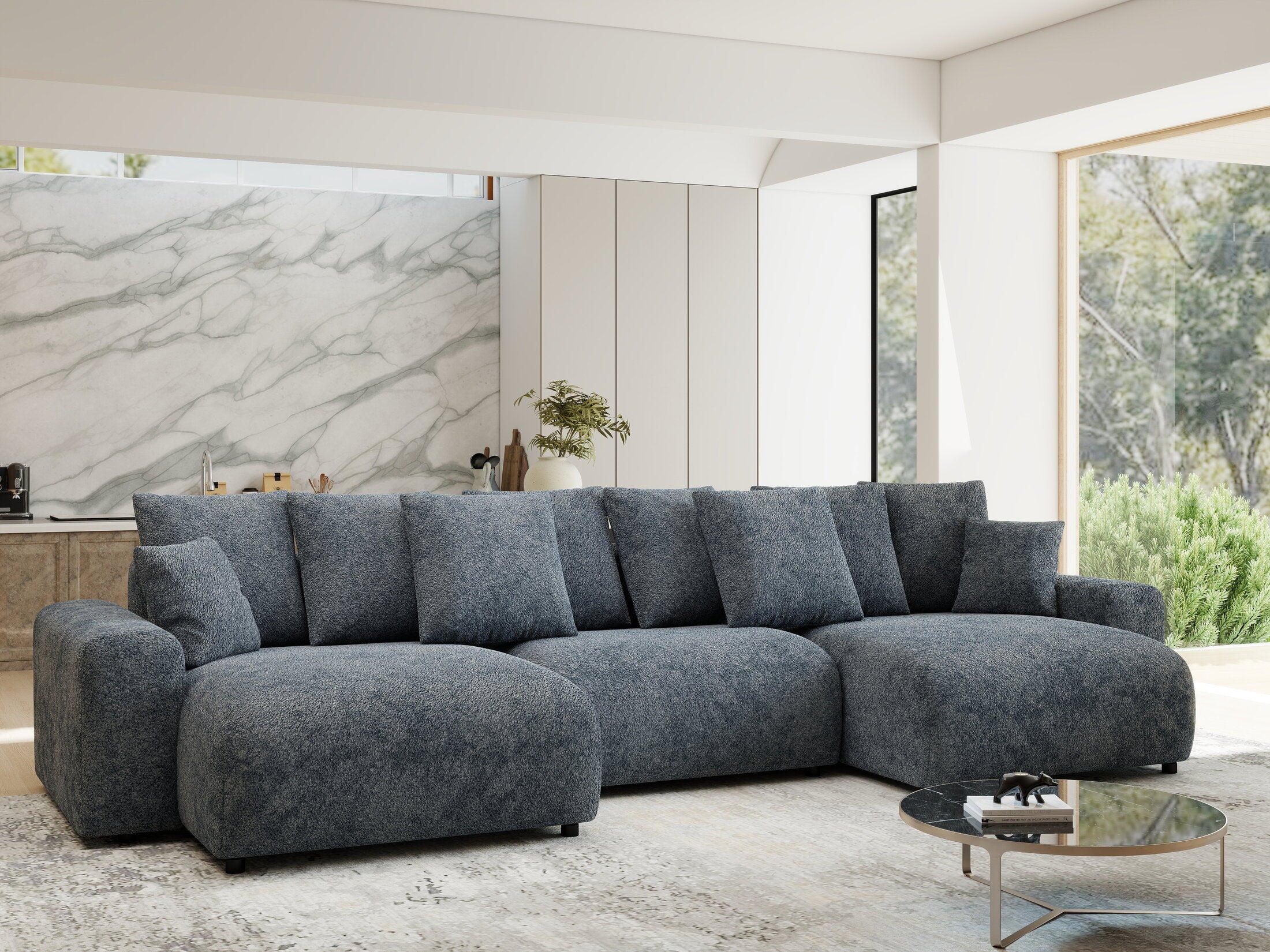 Colțar extensibil dumonde cu ladă de depozitare si sezut confortabil din spuma HR, Luma U Euphoria Gri Grafit 336x140 cm