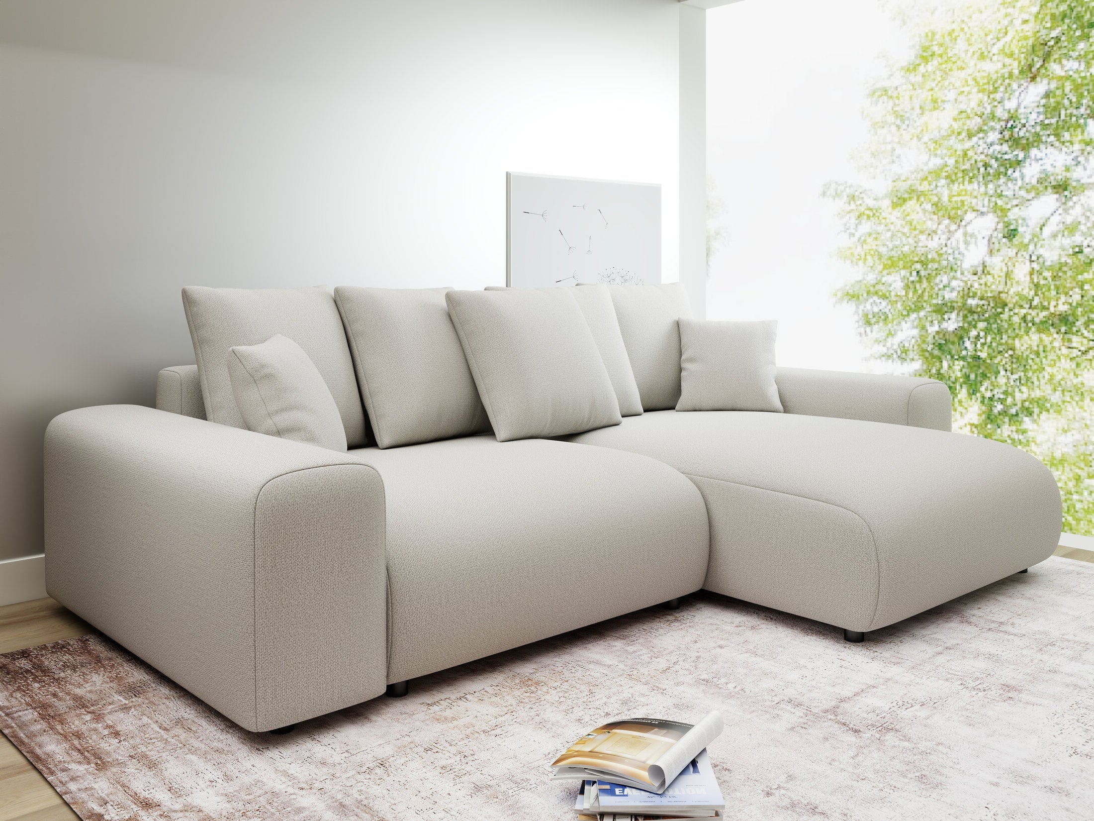 Colțar extensibil dumonde cu ladă de depozitare și șezut confortabil din spumă HR, Luma Enjoy Bej 255x168 cm II