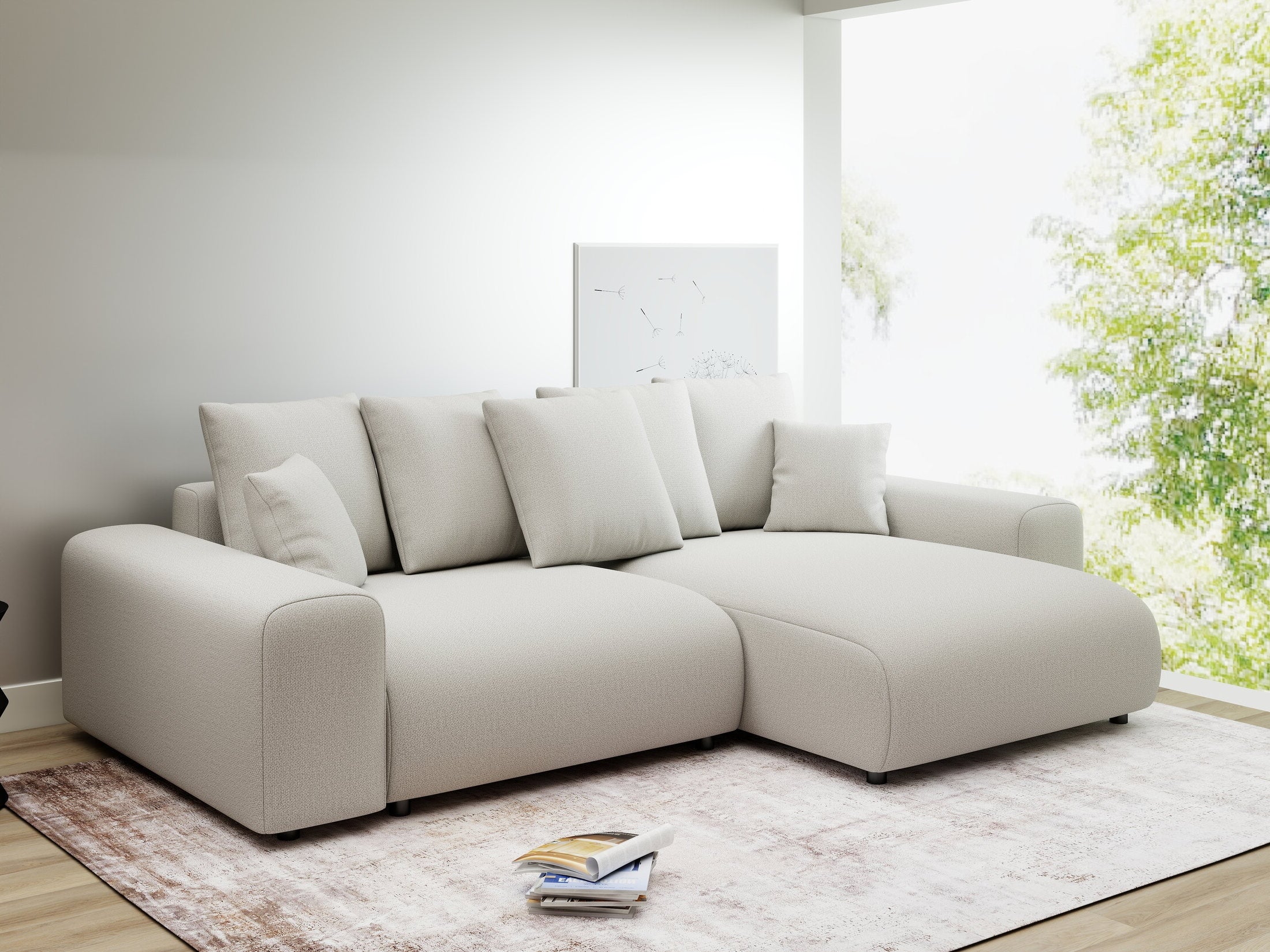 Colțar extensibil dumonde cu ladă de depozitare și șezut confortabil din spumă HR, Luma Enjoy Bej 255x168 cm II