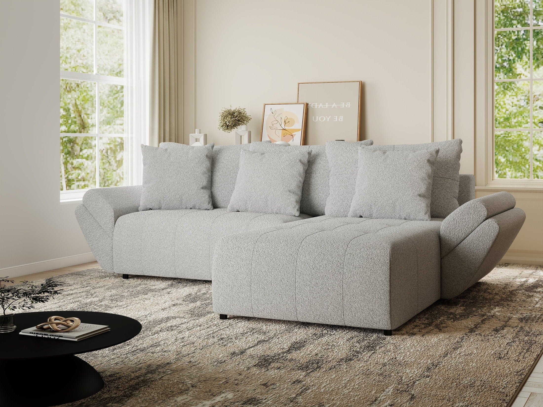 Colțar extensibil dumonde cu ladă de depozitare si sezut confortabil din spuma HR, Berlin Euphoria Gri 280x185 cm II