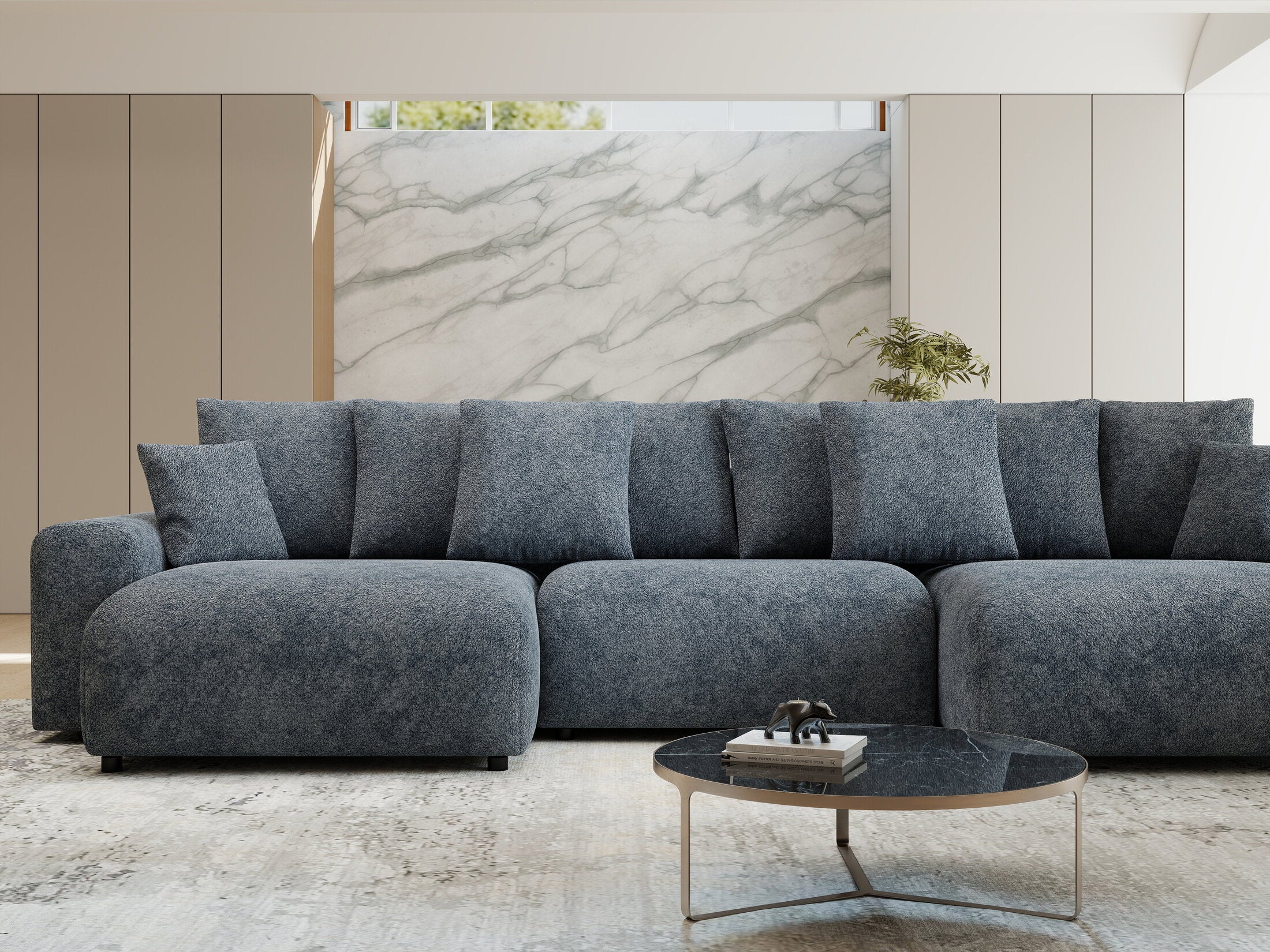 Colțar extensibil dumonde cu ladă de depozitare si sezut confortabil din spuma HR, Luma U Euphoria Gri Grafit 336x140 cm