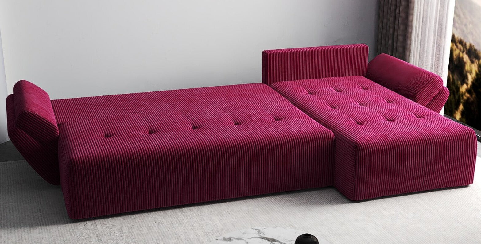 Colțar extensibil dumonde cu ladă de depozitare si sezut confortabil din spuma HR, Berlin XL Zoom Red 350x185 cm II Fabrica