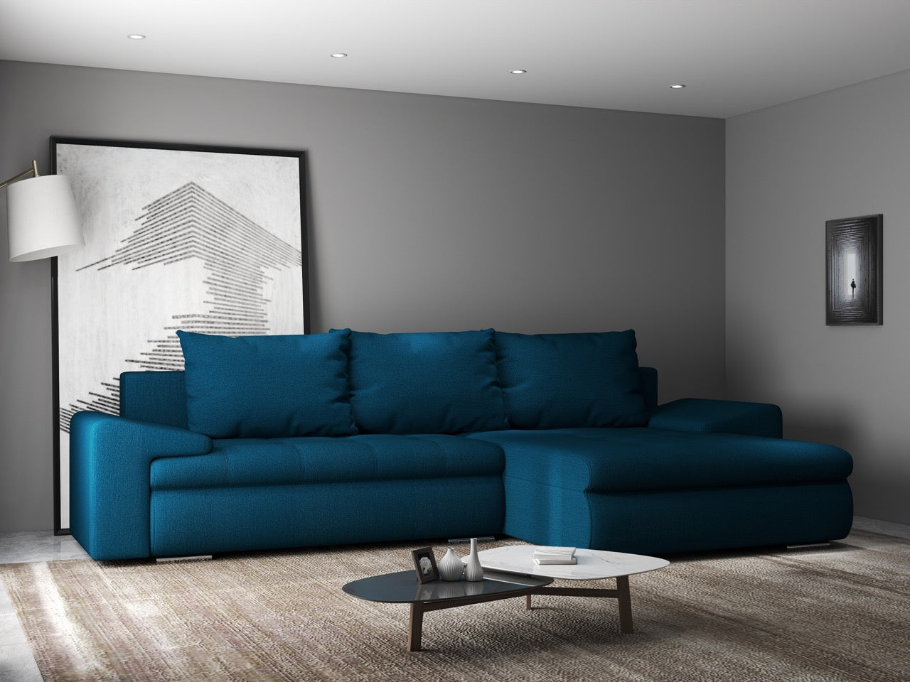 Colțar extensibil dumonde cu ladă de depozitare si sezut confortabil din spuma HR, Leonardo Enjoy Petrol 260x185 cm II Fabrica