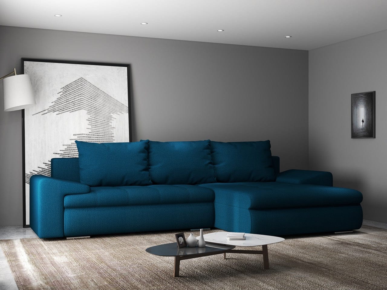 Colțar extensibil dumonde cu ladă de depozitare si sezut confortabil din spuma HR, Leonardo Enjoy Petrol 260x185 cm II Fabrica