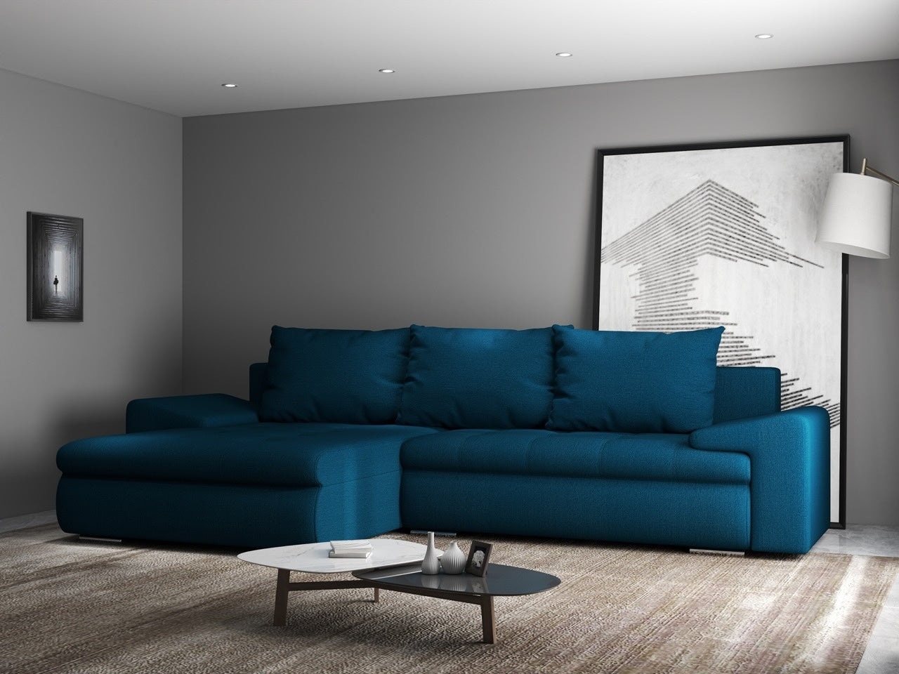 Colțar extensibil dumonde cu ladă de depozitare si sezut confortabil din spuma HR, Leonardo Enjoy Petrol 260x185 cm Fabrica