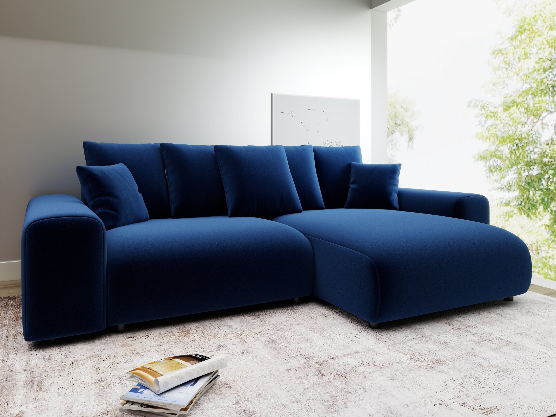 Colțar extensibil dumonde cu ladă de depozitare și șezut confortabil din spumă HR, Luma Royal Albastru Navy 255x168 cm II