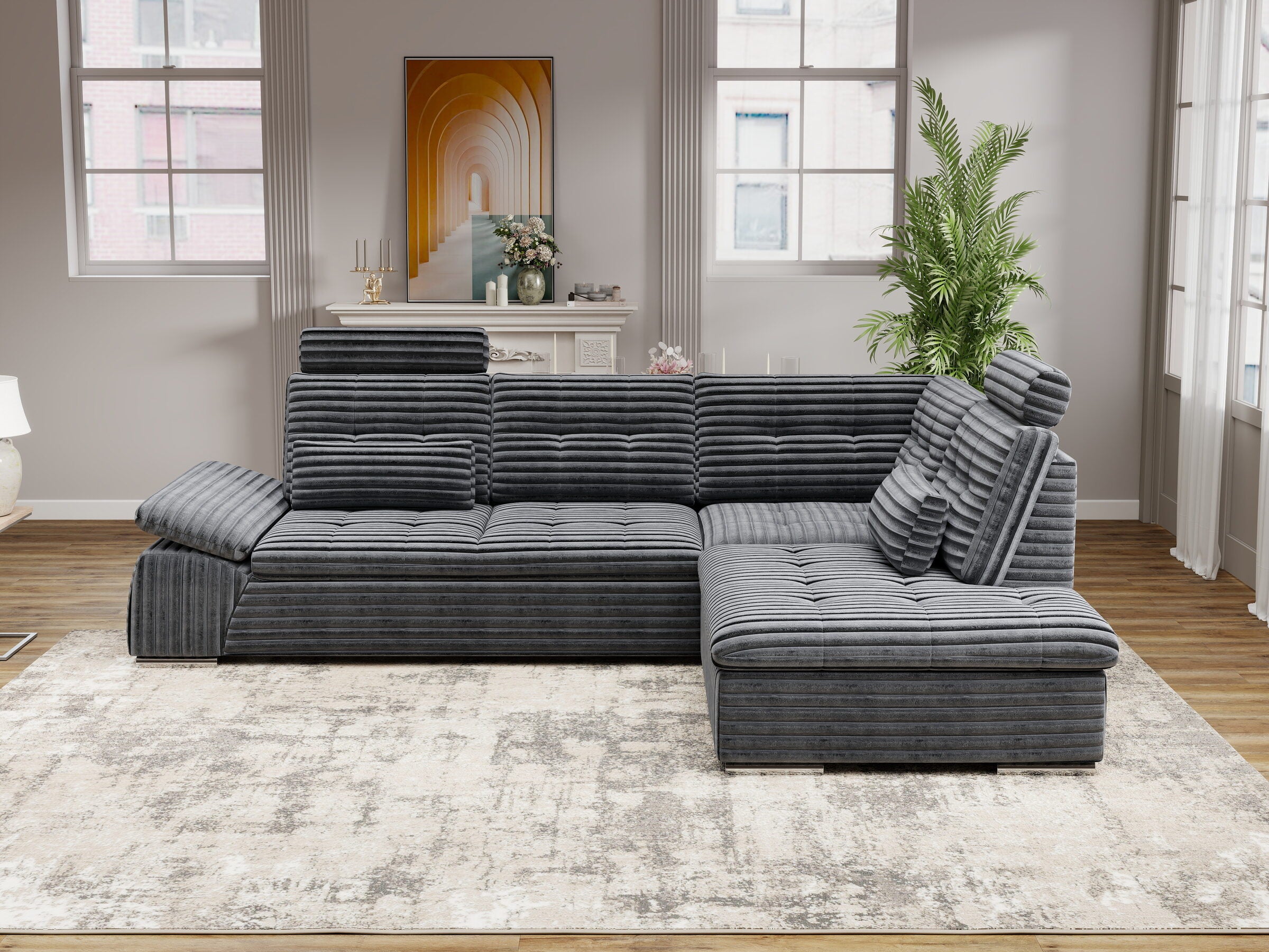 Colțar extensibil dumonde cu ladă de depozitare și șezut confortabil din spumă HR, Merkur XL Ambience Gri 256x217 cm II