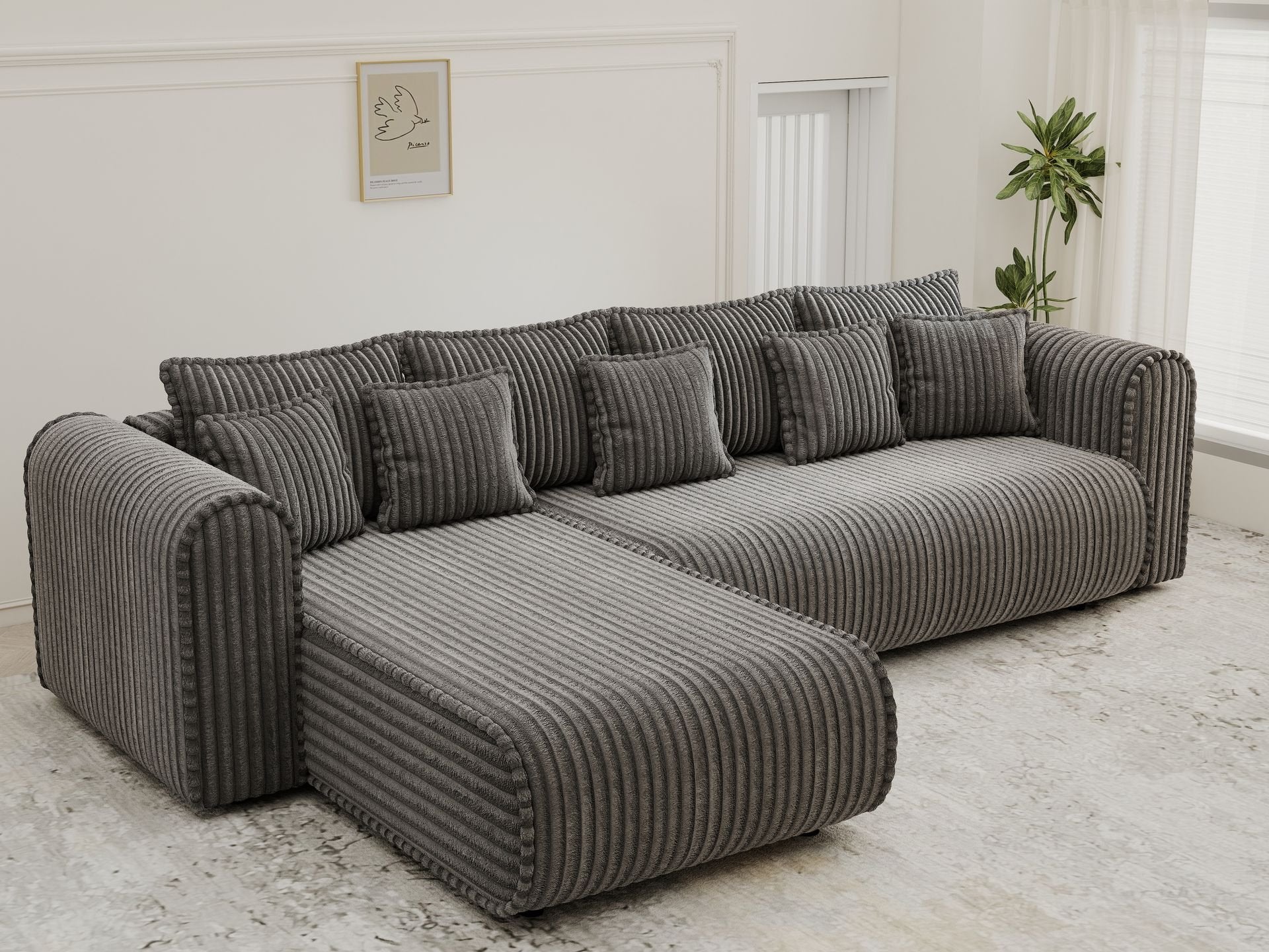 Colțar extensibil dumonde cu ladă de depozitare si sezut confortabil din spuma high-density, Monaco XL Tilia Grafit 340x185 cm