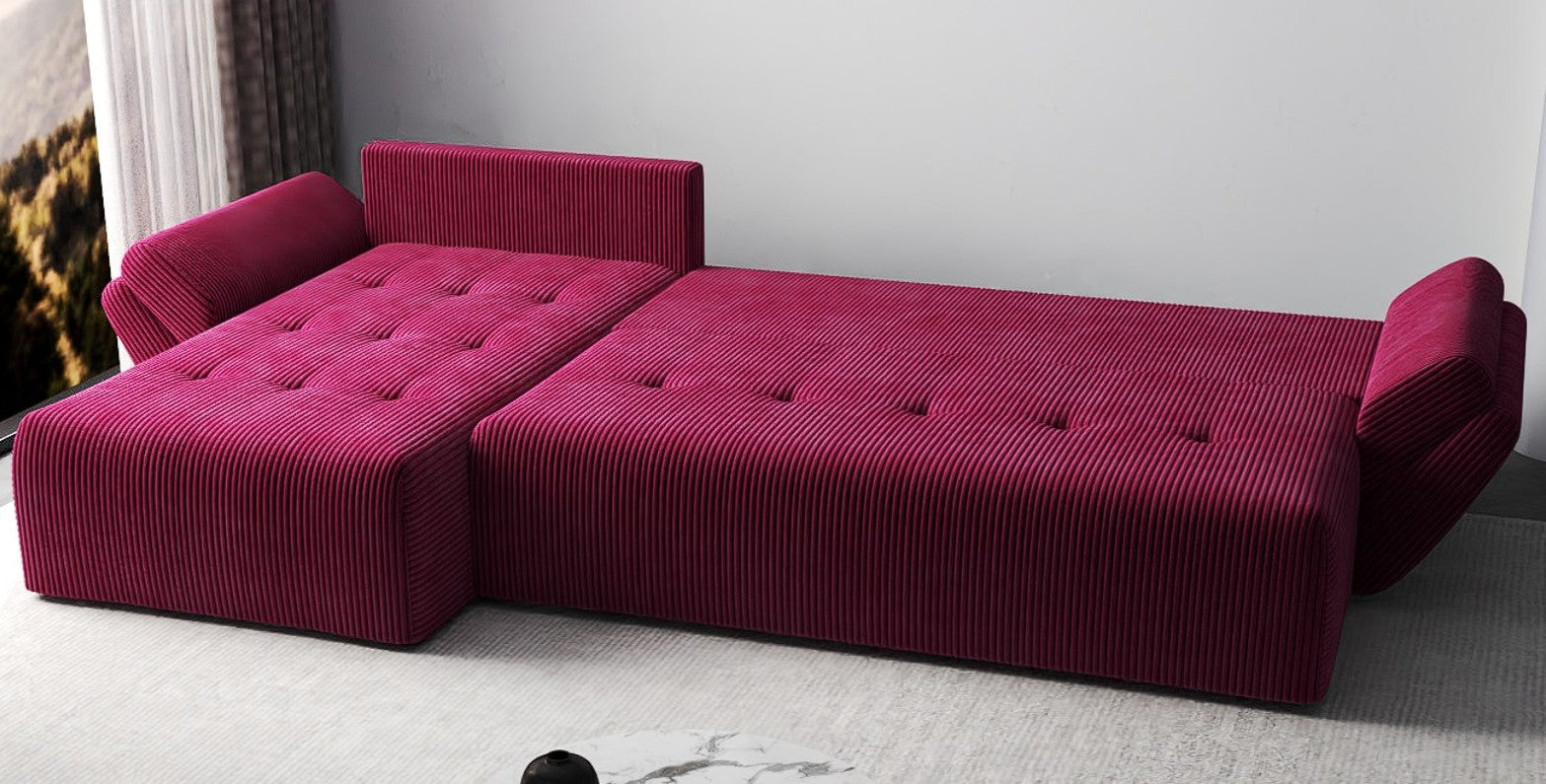 Colțar extensibil dumonde cu ladă de depozitare si sezut confortabil din spuma HR, Berlin XL Zoom Red 350x185 cm Fabrica