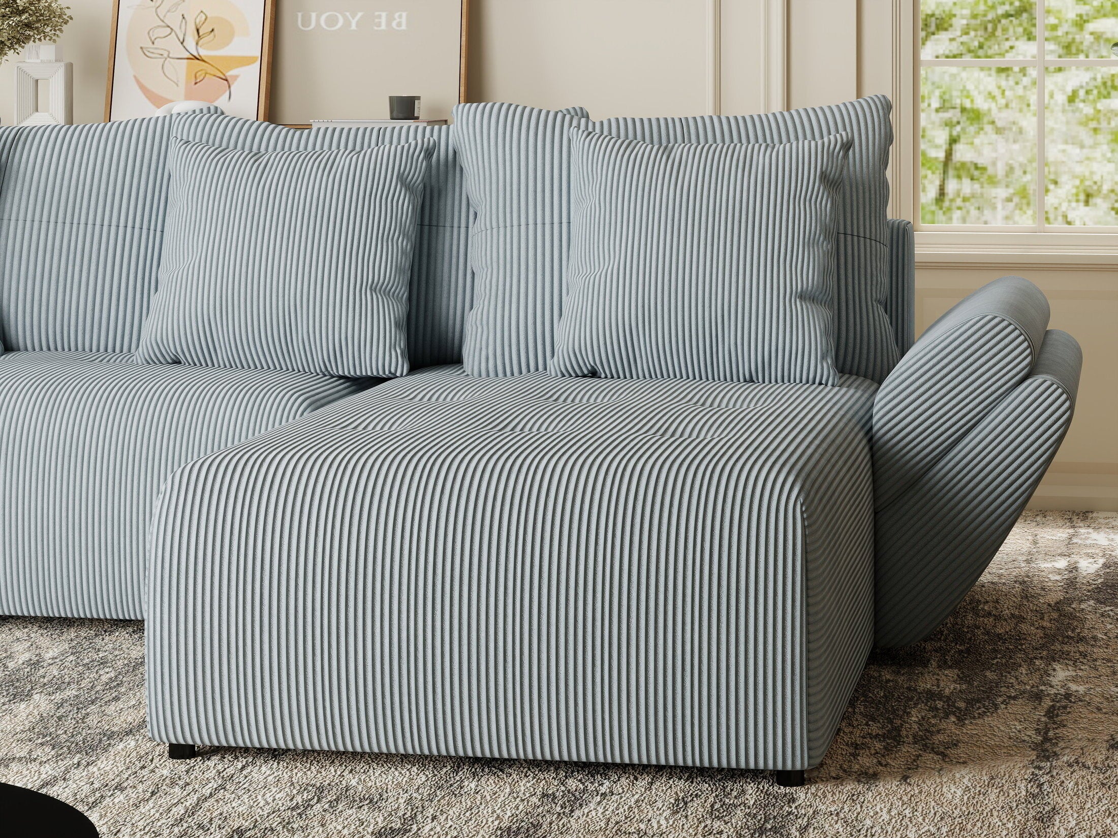 Colțar extensibil dumonde cu ladă de depozitare si sezut confortabil din spuma HR, Berlin Zoom Gri Mint 280x185 cm II