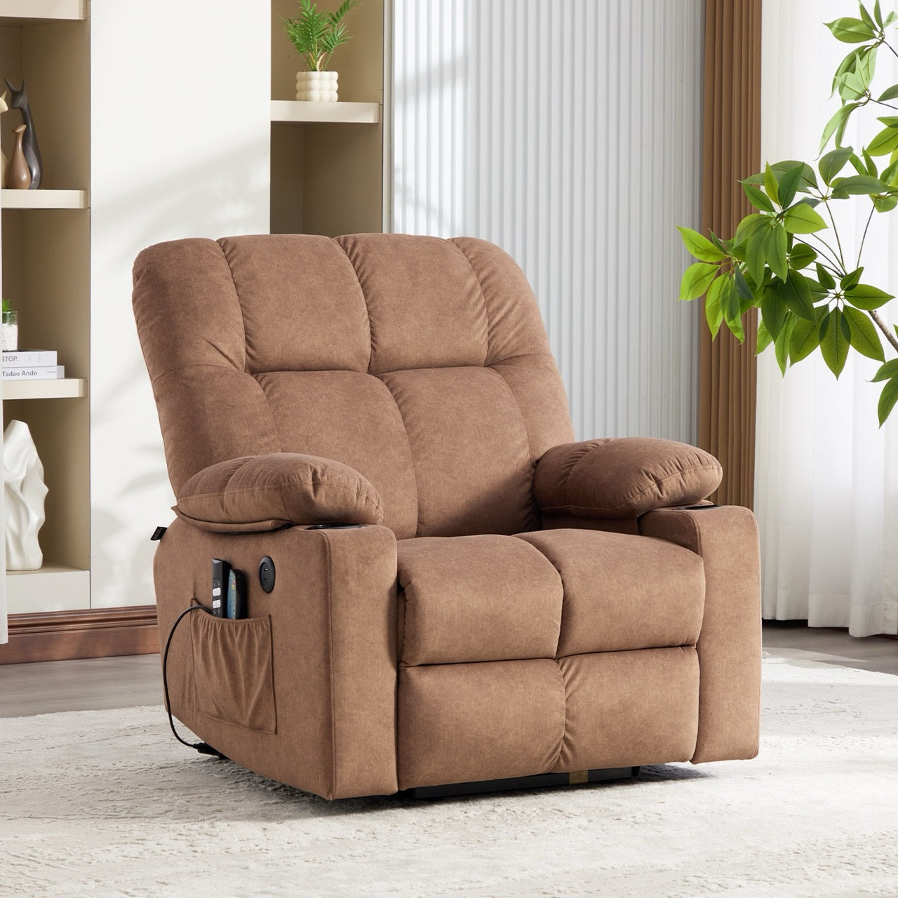 Fotoliu lift cu două motoare, cu încărcător USB și Type-C, masaj în 8 puncte și funcție de încălzire Calvera