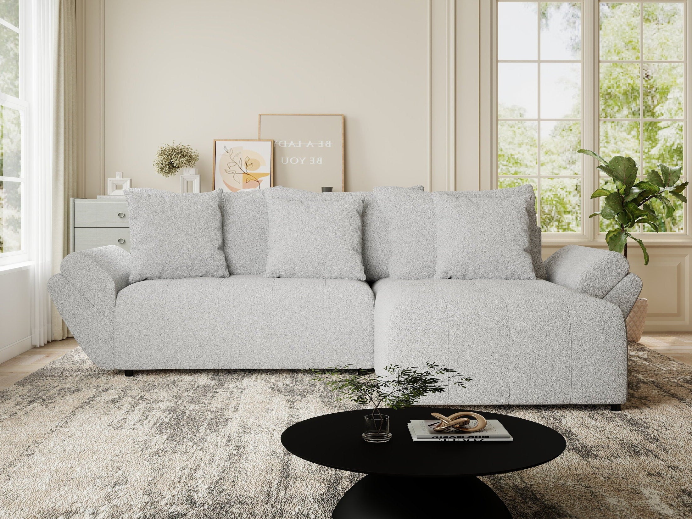 Colțar extensibil dumonde cu ladă de depozitare si sezut confortabil din spuma HR, Berlin Euphoria Gri 280x185 cm II