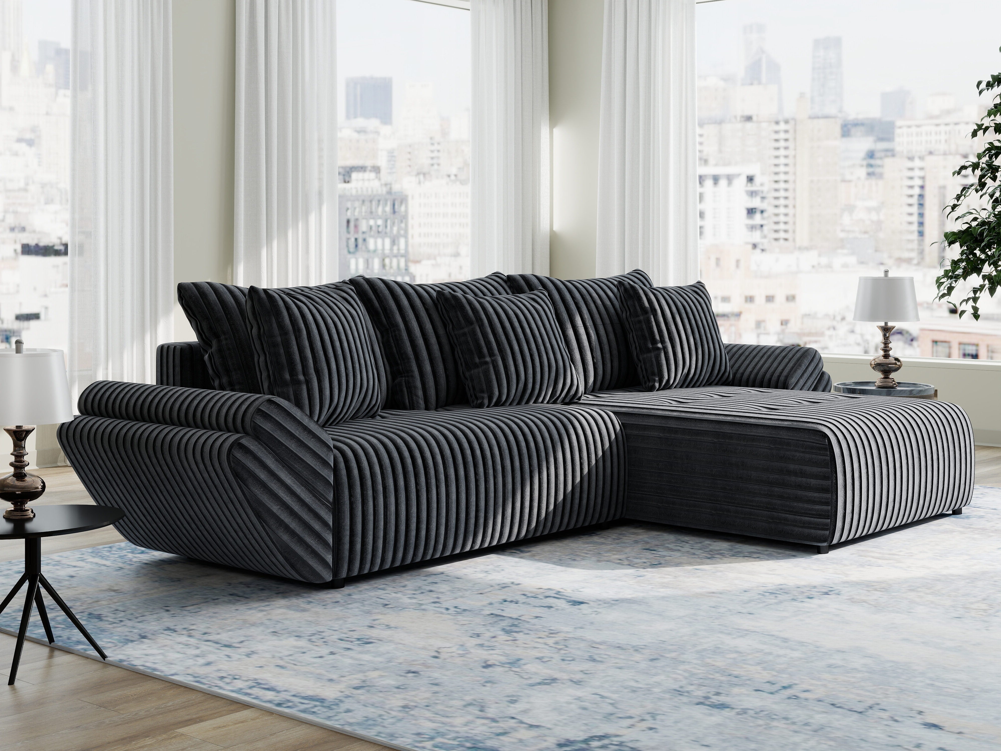 Colțar extensibil dumonde cu ladă de depozitare si sezut confortabil din spuma HR, Berlin Ambience Gri 280x185 cm II