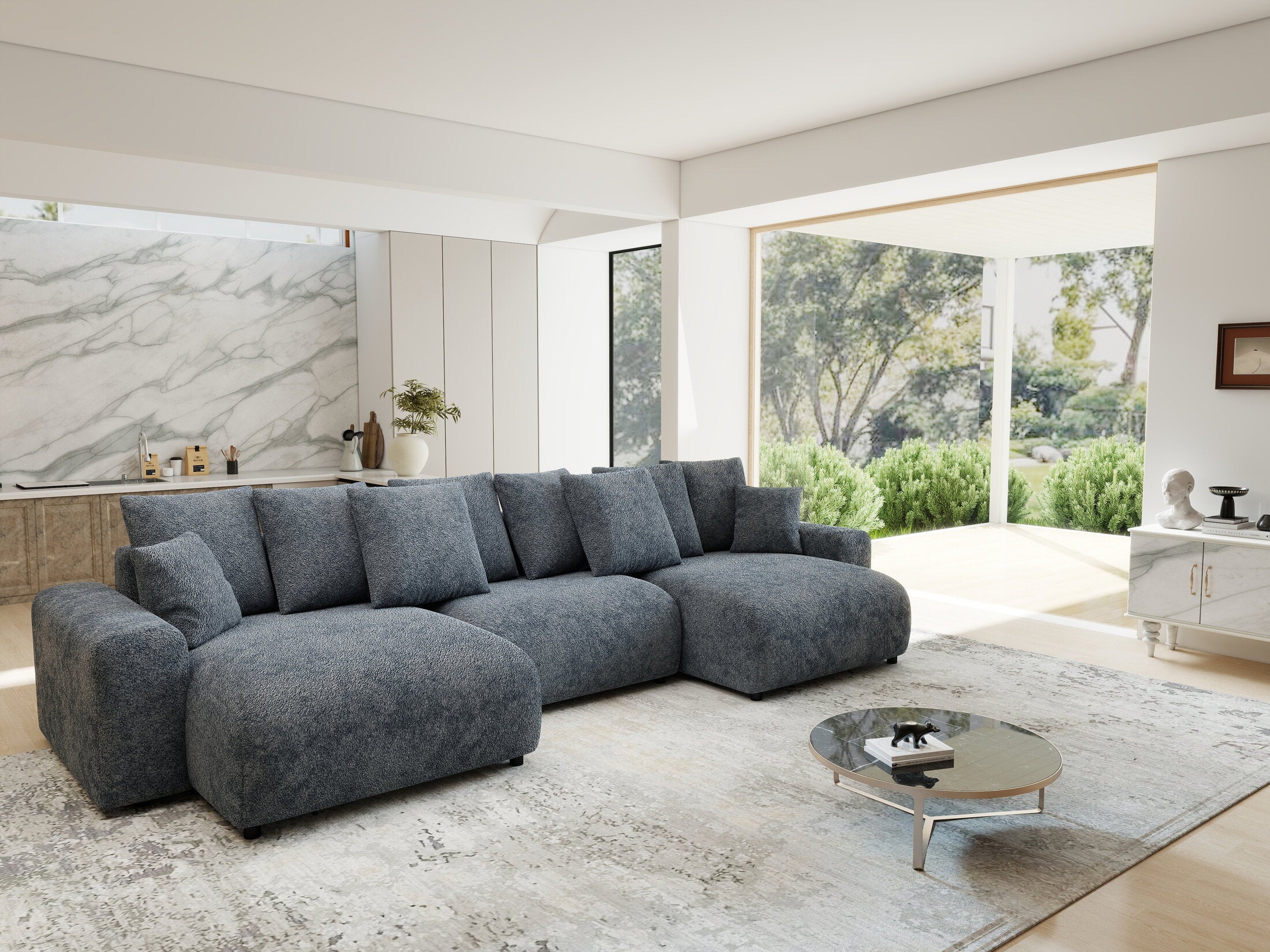 Colțar extensibil dumonde cu ladă de depozitare si sezut confortabil din spuma HR, Luma U Euphoria Gri Grafit 336x140 cm